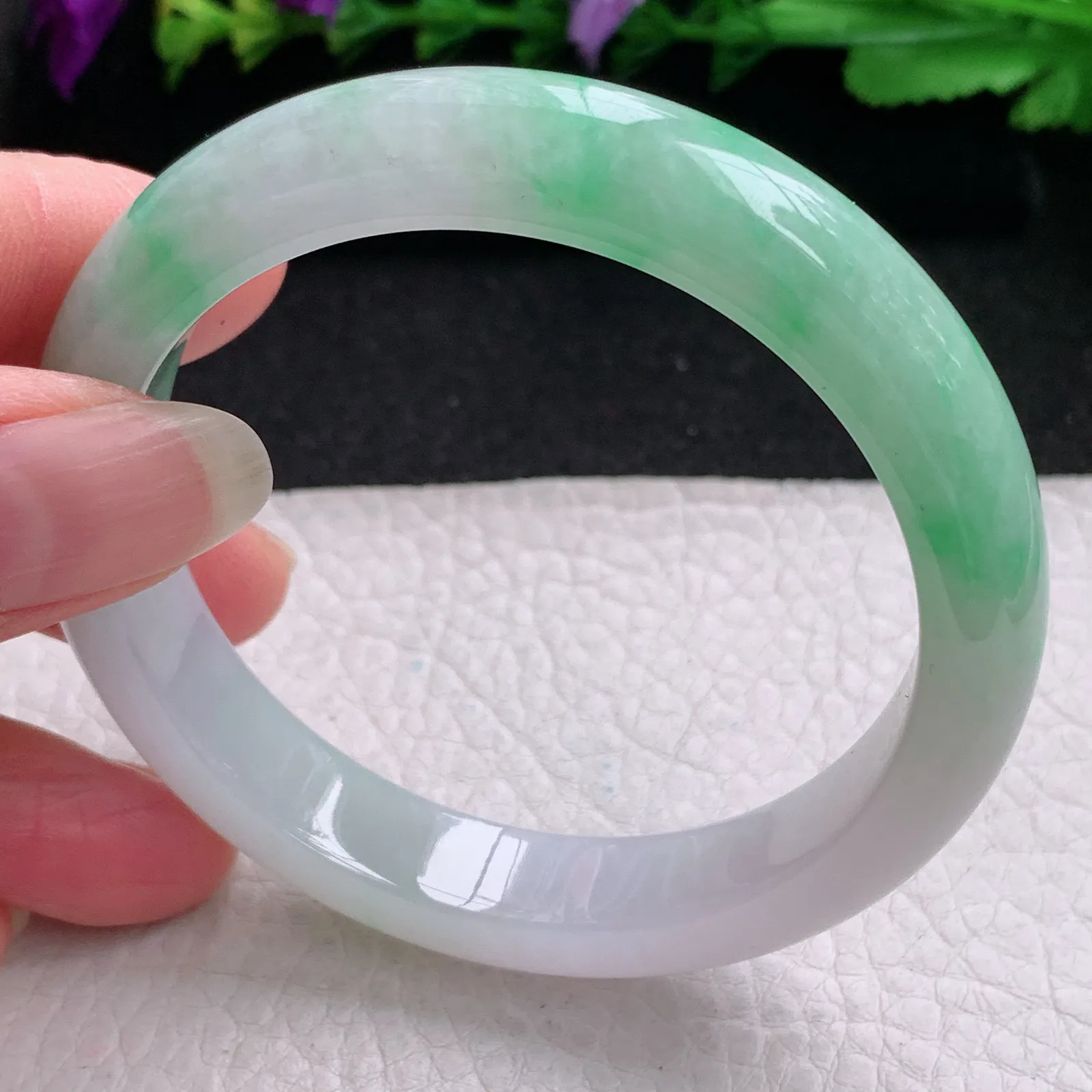 ee实拍56*11.6*8.2平安镯 缅甸翡翠精美冰飘绿宽边玉手镯 玉手环