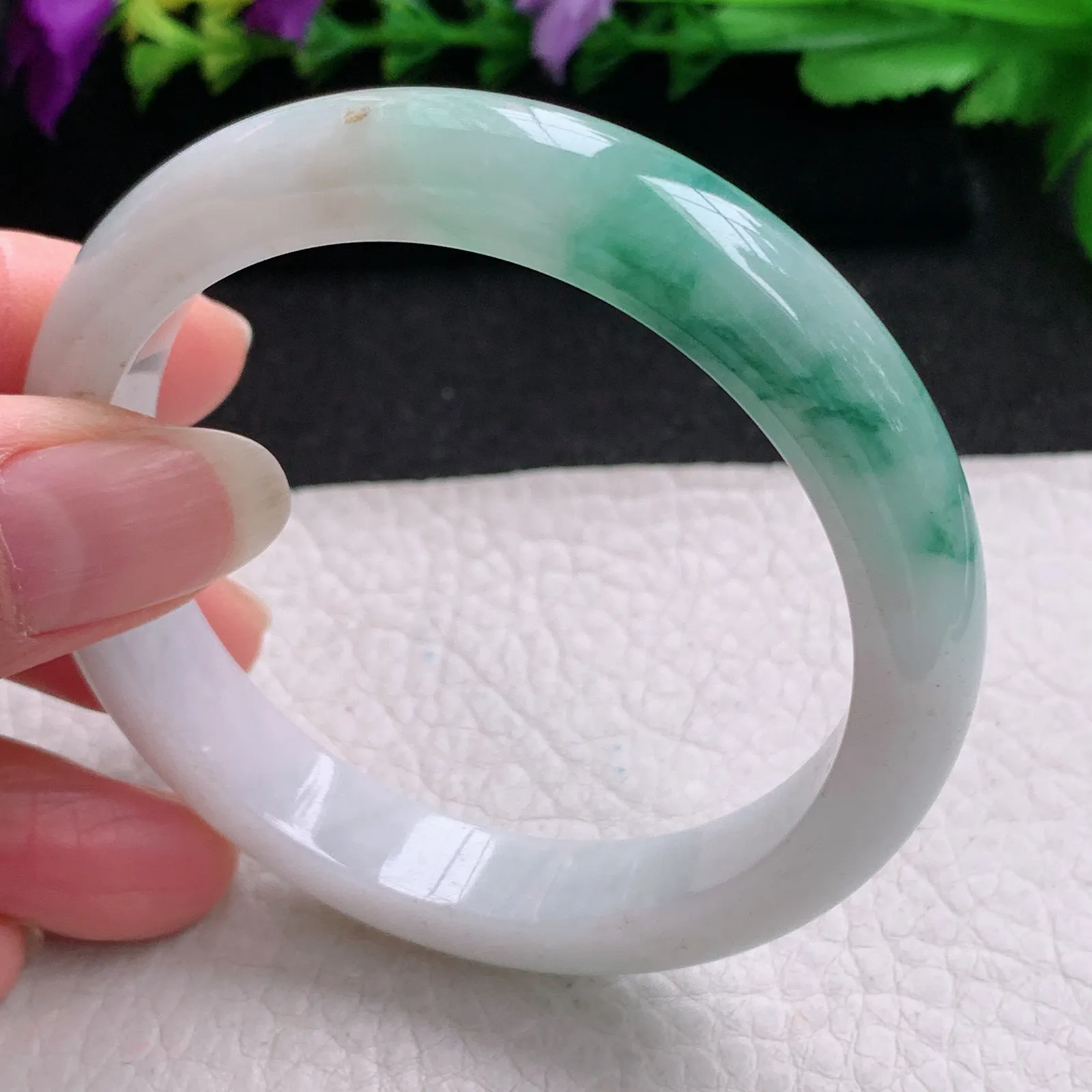 nr实拍55.5*11.5*8平安镯 缅甸翡翠精美飘花水润宽边玉手镯 玉手环