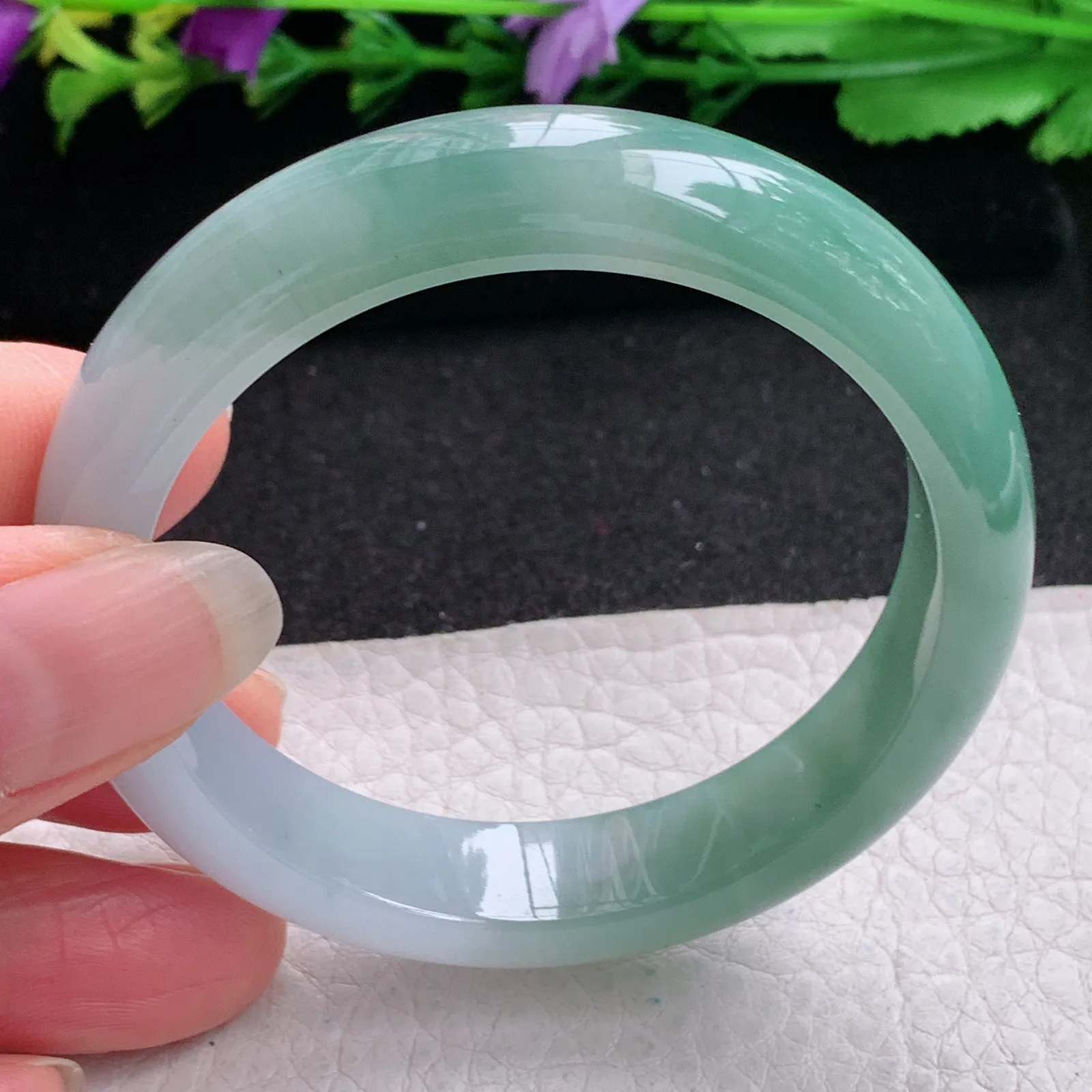 z小圈口51*11.8*7.5平安镯 缅甸翡翠精美半山水宽边玉手镯 玉手环