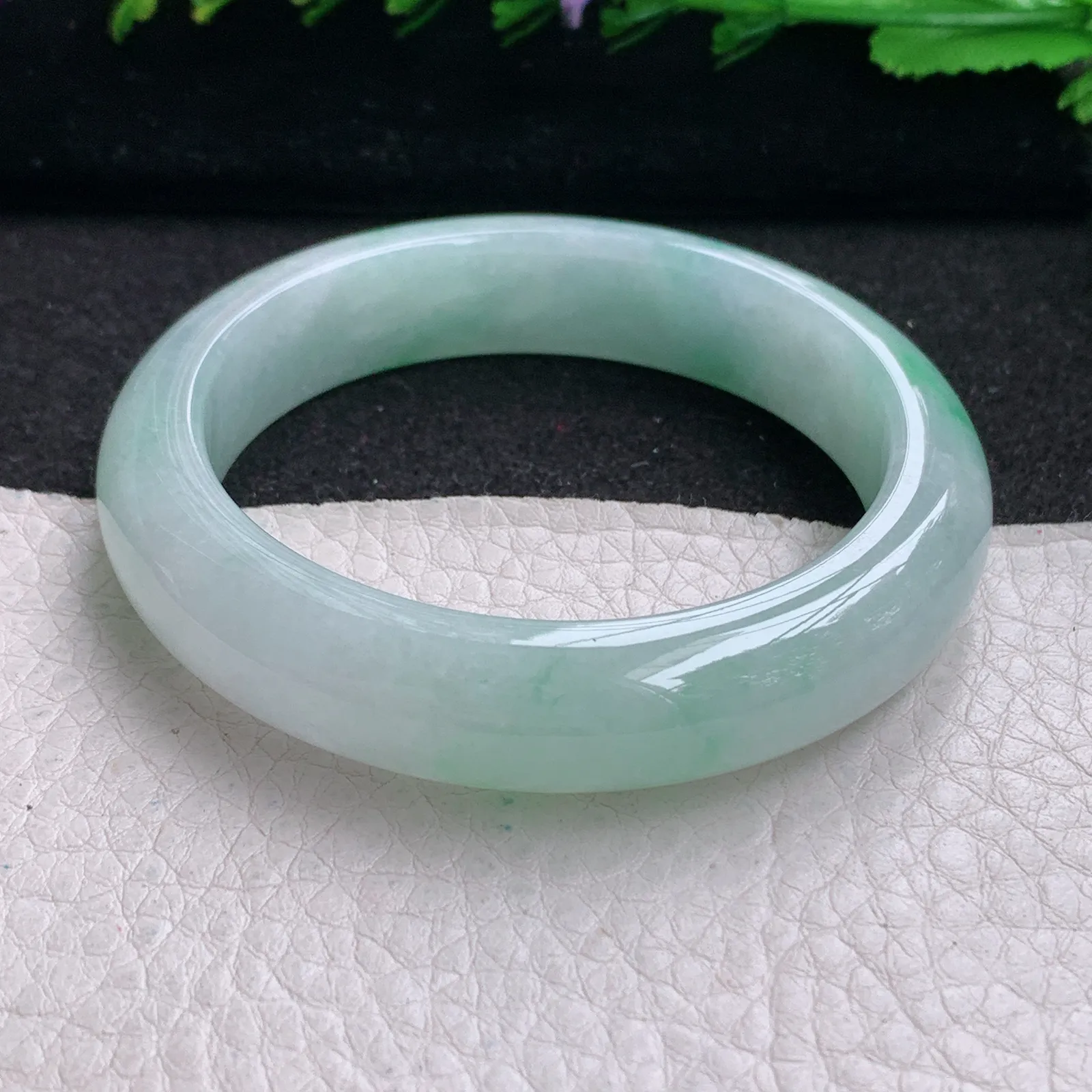 z小圈口52*12.5*8.5平安镯 缅甸翡翠精美冰飘花清爽宽边玉手镯 玉手环