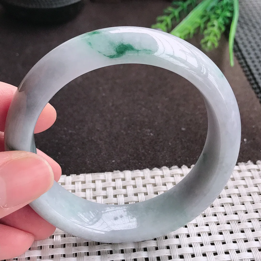 实拍A货翡翠59/17.3/9轮胎镯老坑温润飘花手镯宽边翡翠玉镯