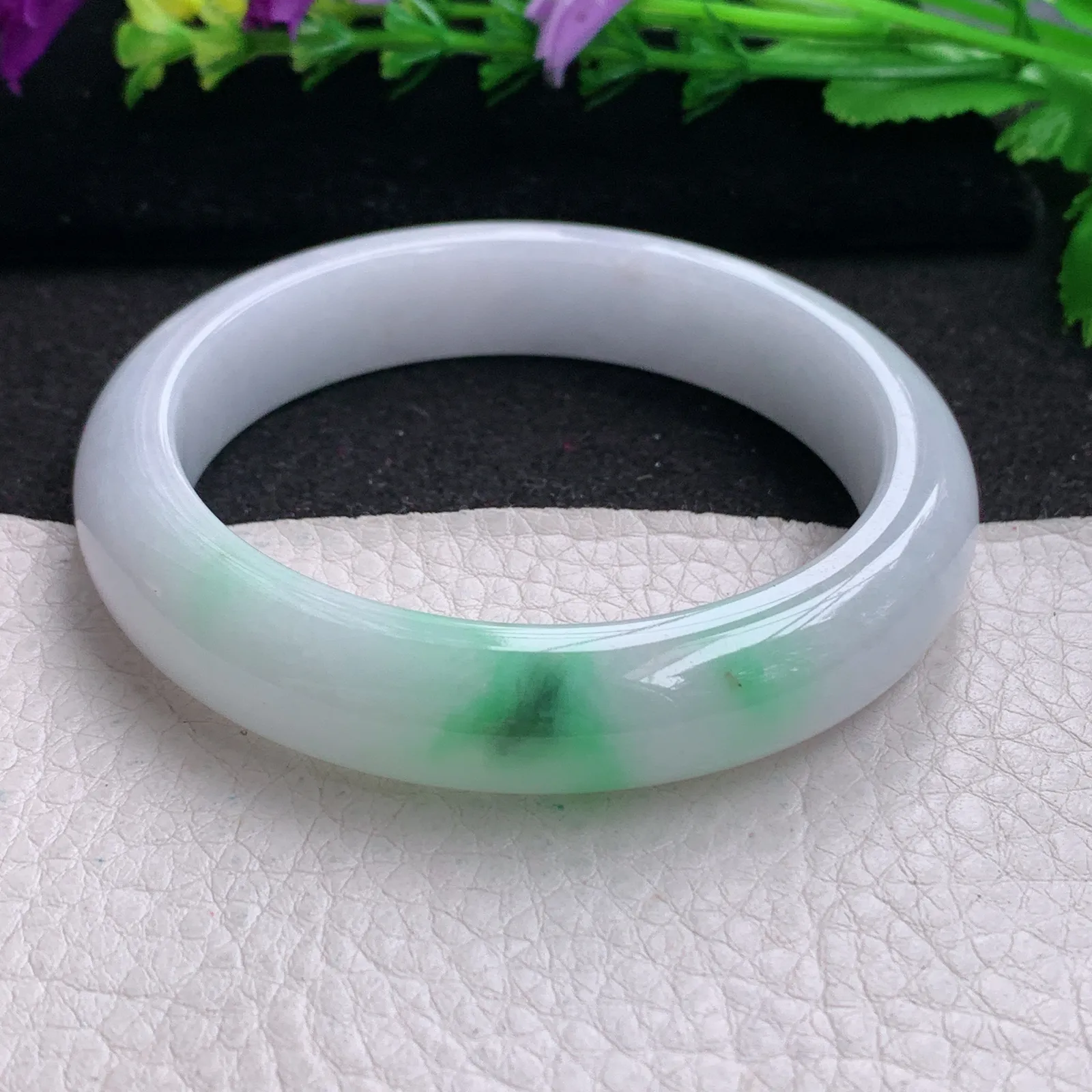 z实拍58.5*12.8*8.8平安镯 缅甸翡翠精飘绿水润宽边玉手镯 玉手环