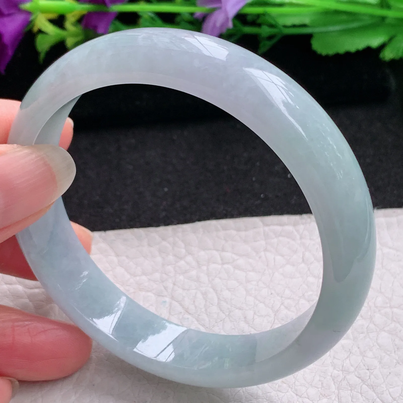 ee实拍59.5*13.5*7.3平安镯 缅甸翡翠精美蓝韵水润宽边玉手镯 玉手环