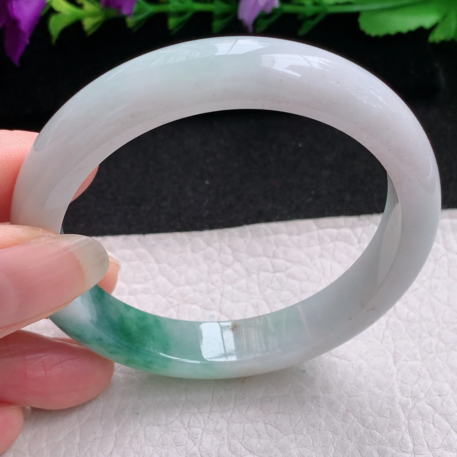 nr实拍55.5*11.5*8平安镯 缅甸翡翠精美飘花水润宽边玉手镯 玉手环