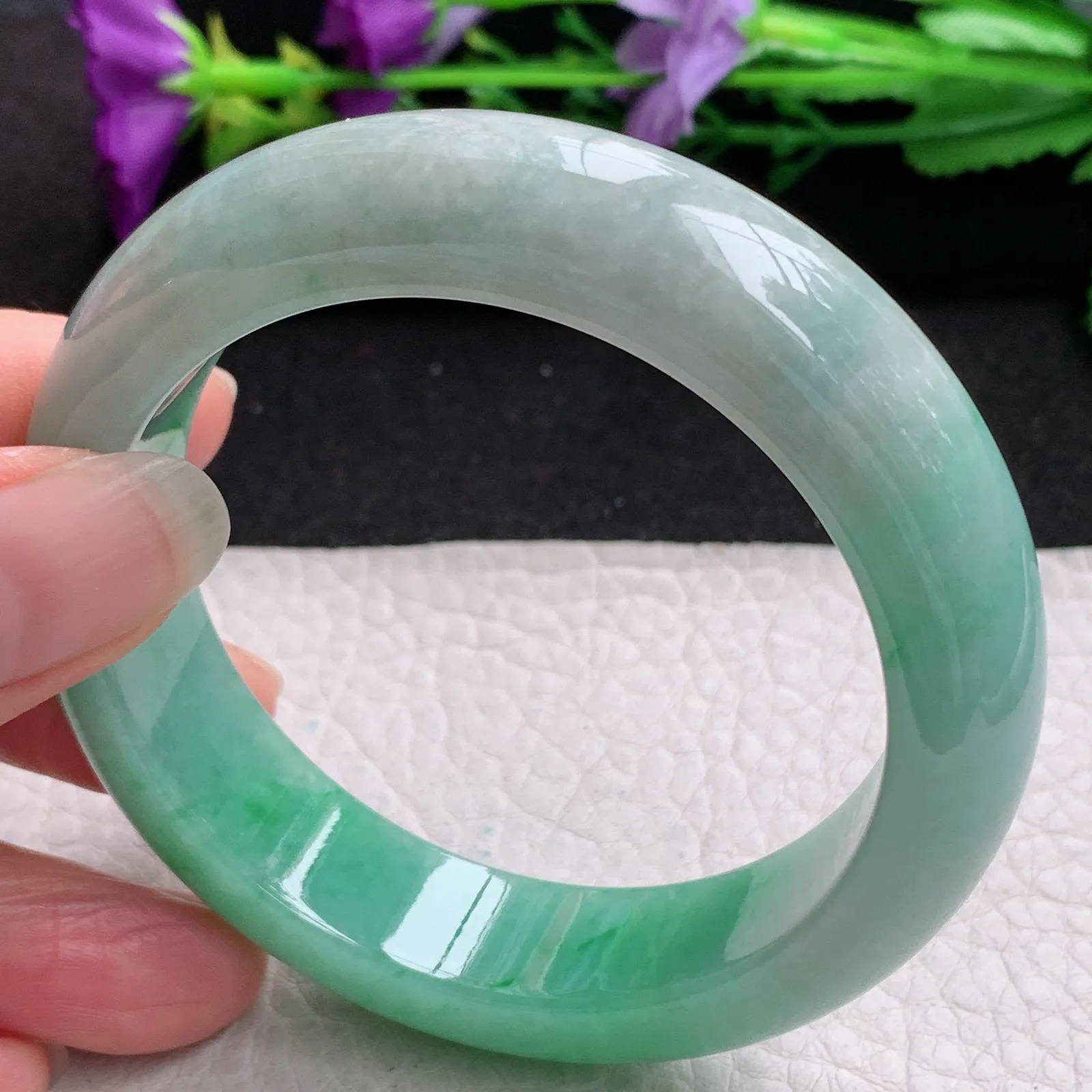 ll实拍55.5*14.8*9.3平安镯 缅甸翡翠精美飘绿厚装宽边玉手镯 玉手环