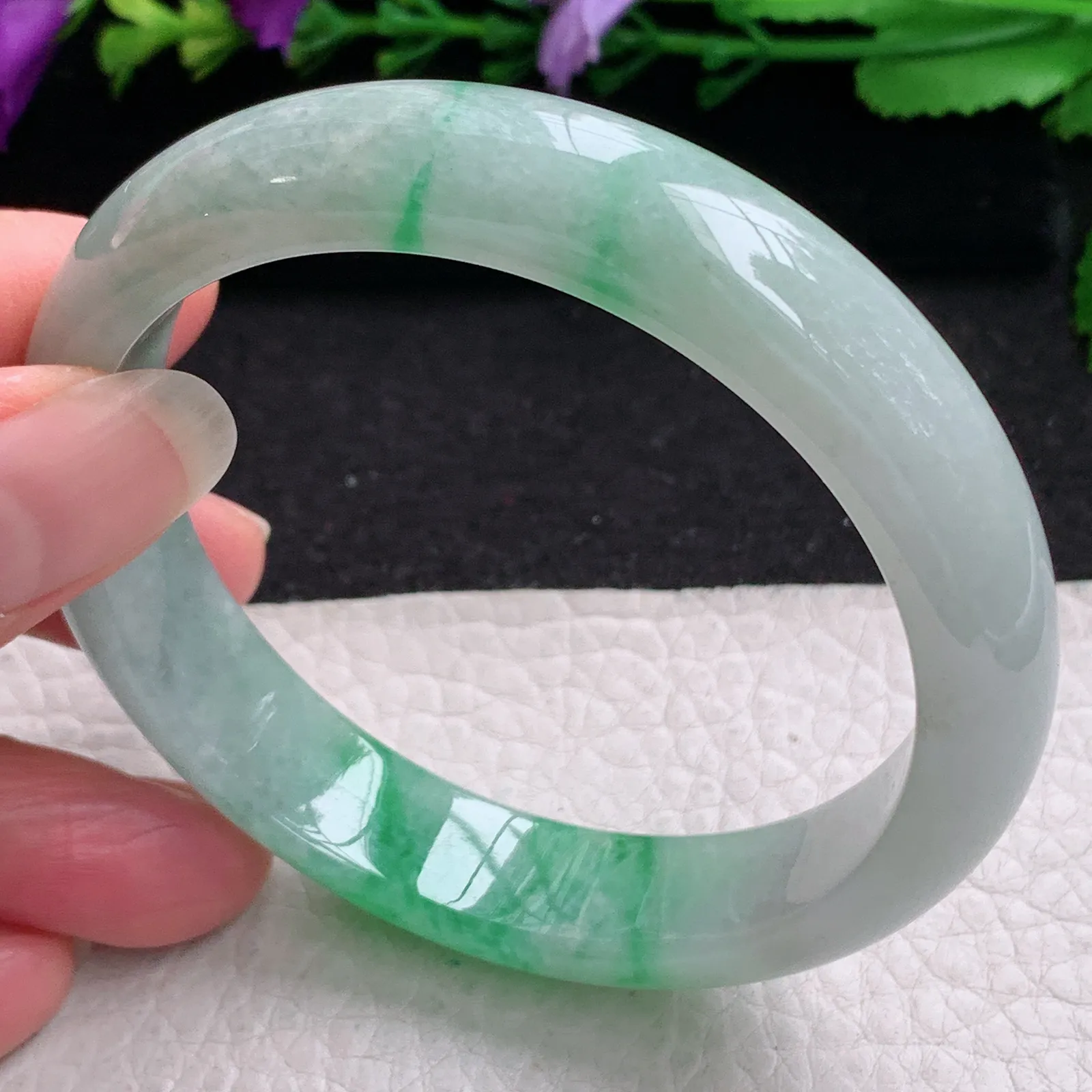 ll实拍59*13*8.6平安镯 缅甸翡翠精美飘阳绿水润宽边玉手镯 玉手环