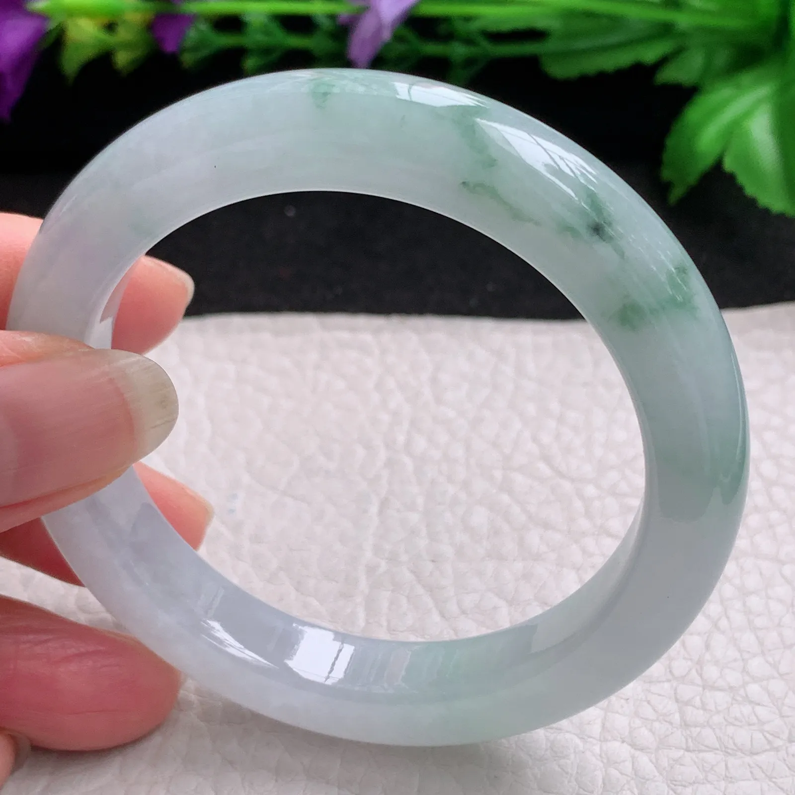 ll实拍54*10.8*9平安镯 缅甸翡翠精美冰飘花厚装宽边玉手镯 玉手环