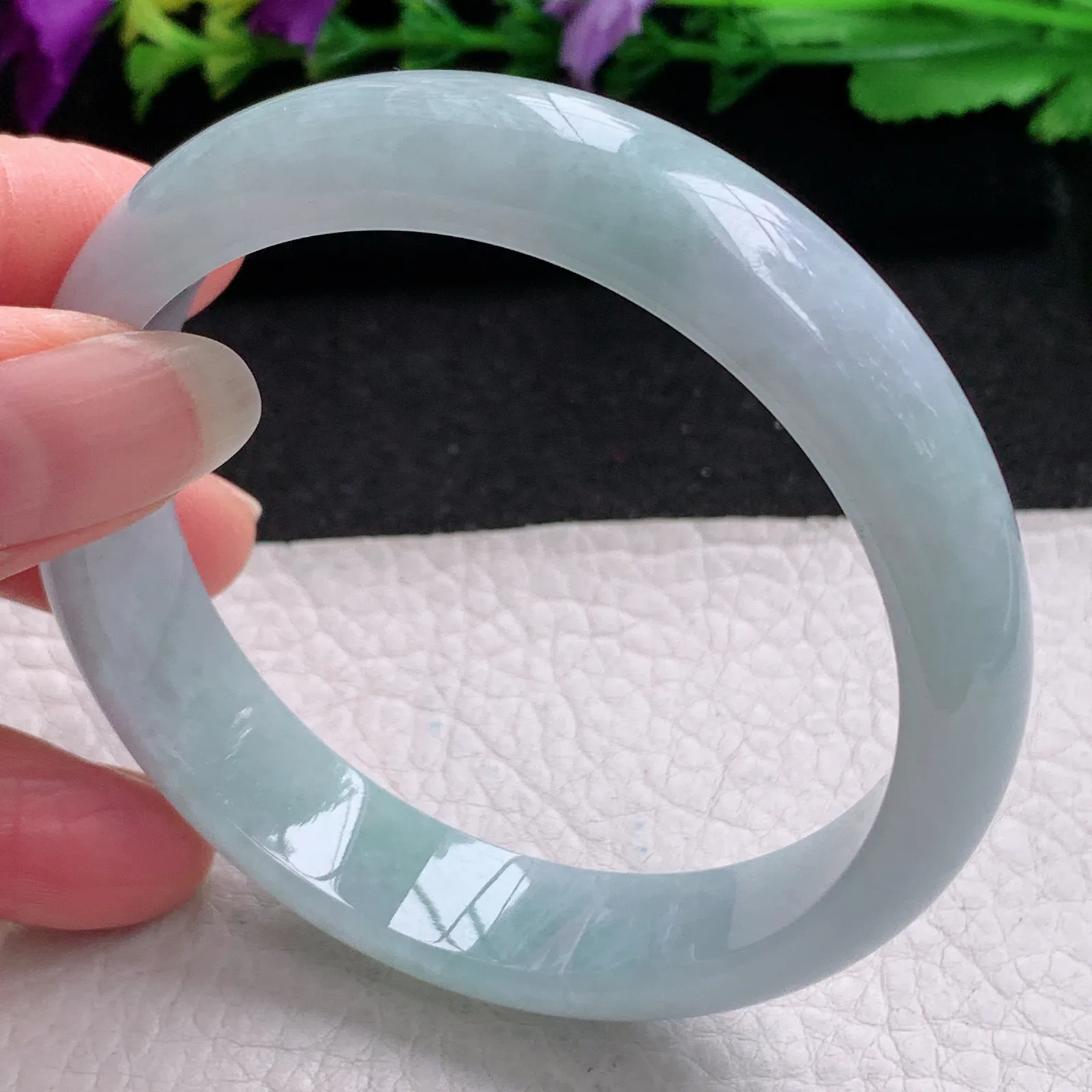 ee实拍59.5*13.5*7.3平安镯 缅甸翡翠精美蓝韵水润宽边玉手镯 玉手环