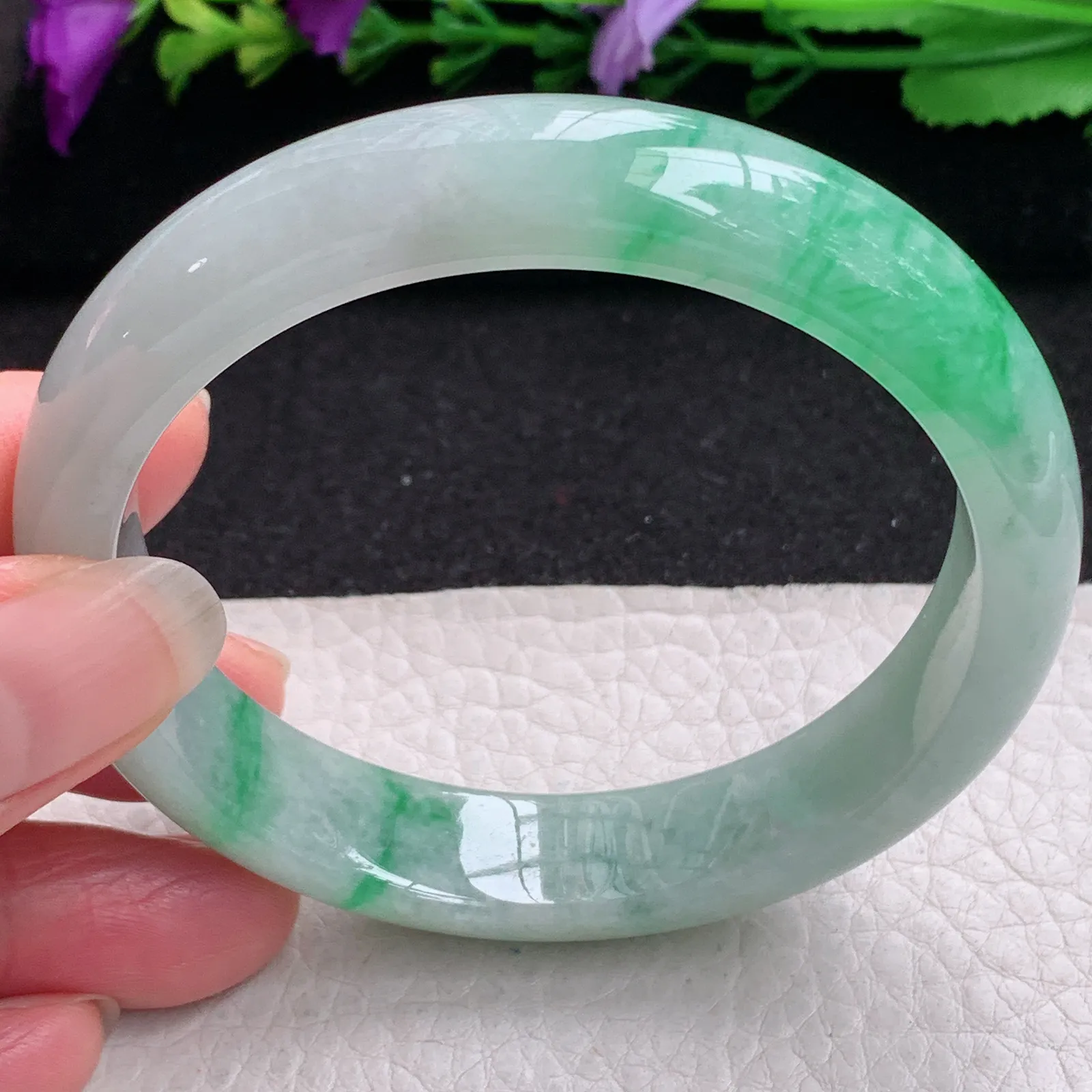 ll实拍59*13*8.6平安镯 缅甸翡翠精美飘阳绿水润宽边玉手镯 玉手环
