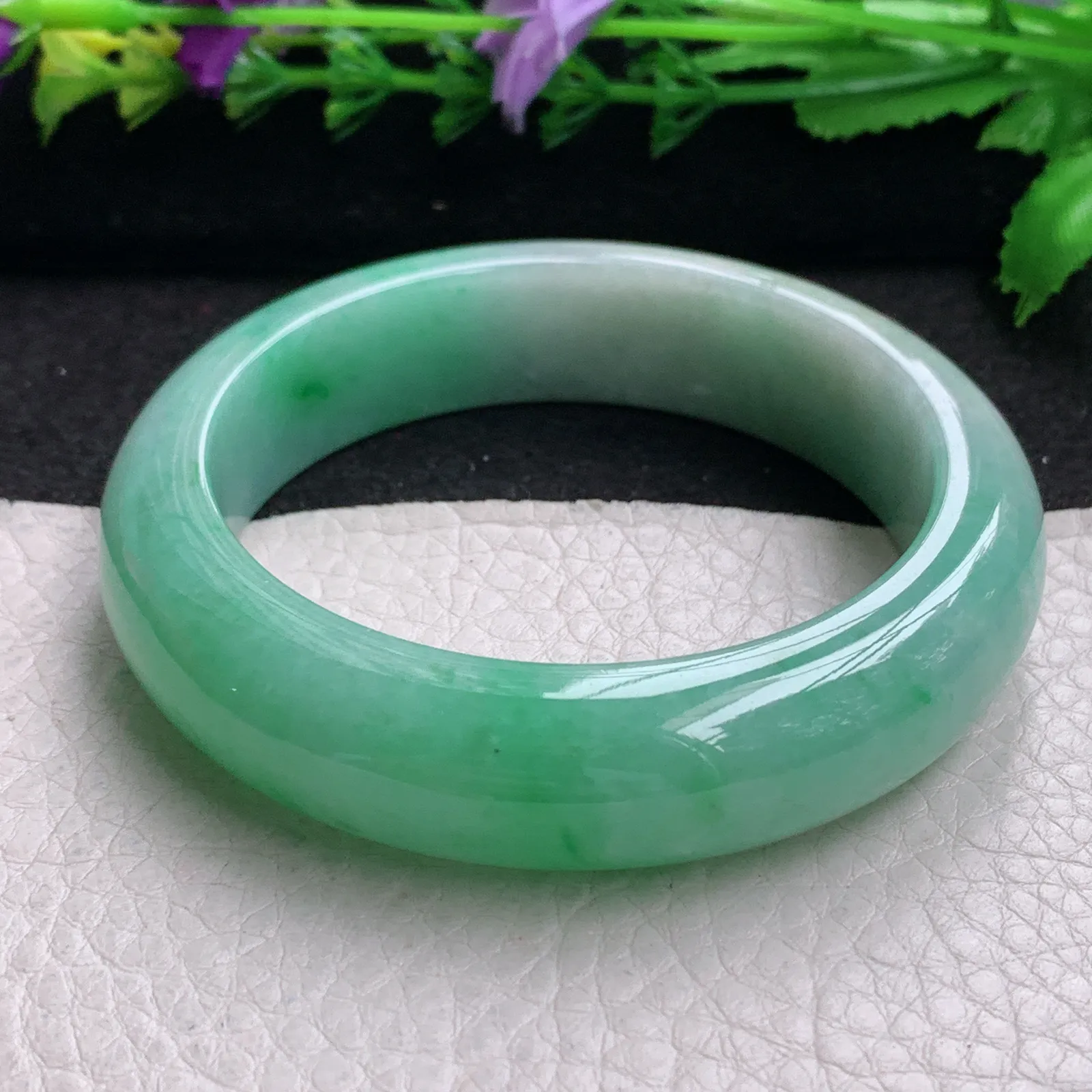 ll实拍55.5*14.8*9.3平安镯 缅甸翡翠精美飘绿厚装宽边玉手镯 玉手环