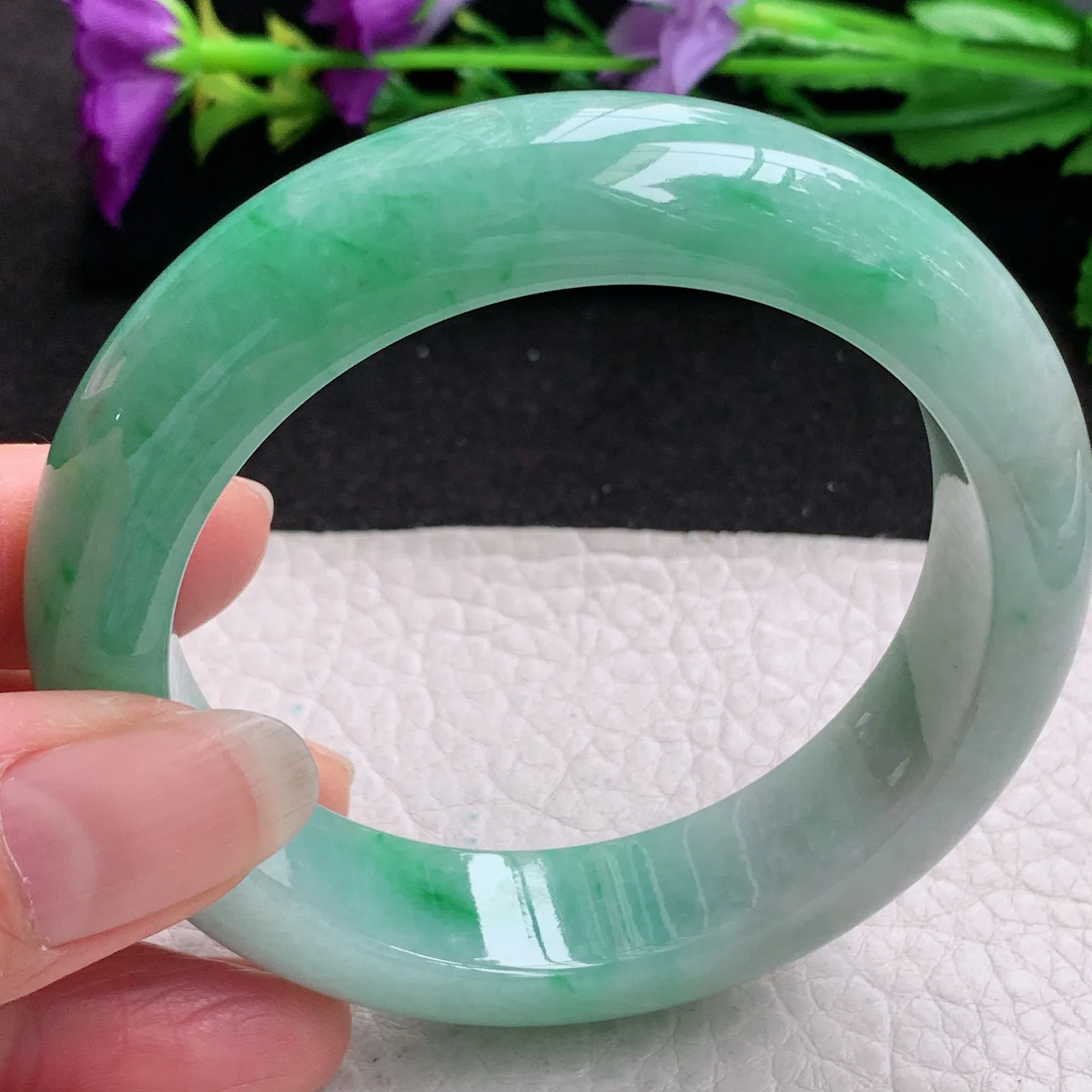 ll实拍55.5*14.8*9.3平安镯 缅甸翡翠精美飘绿厚装宽边玉手镯 玉手环