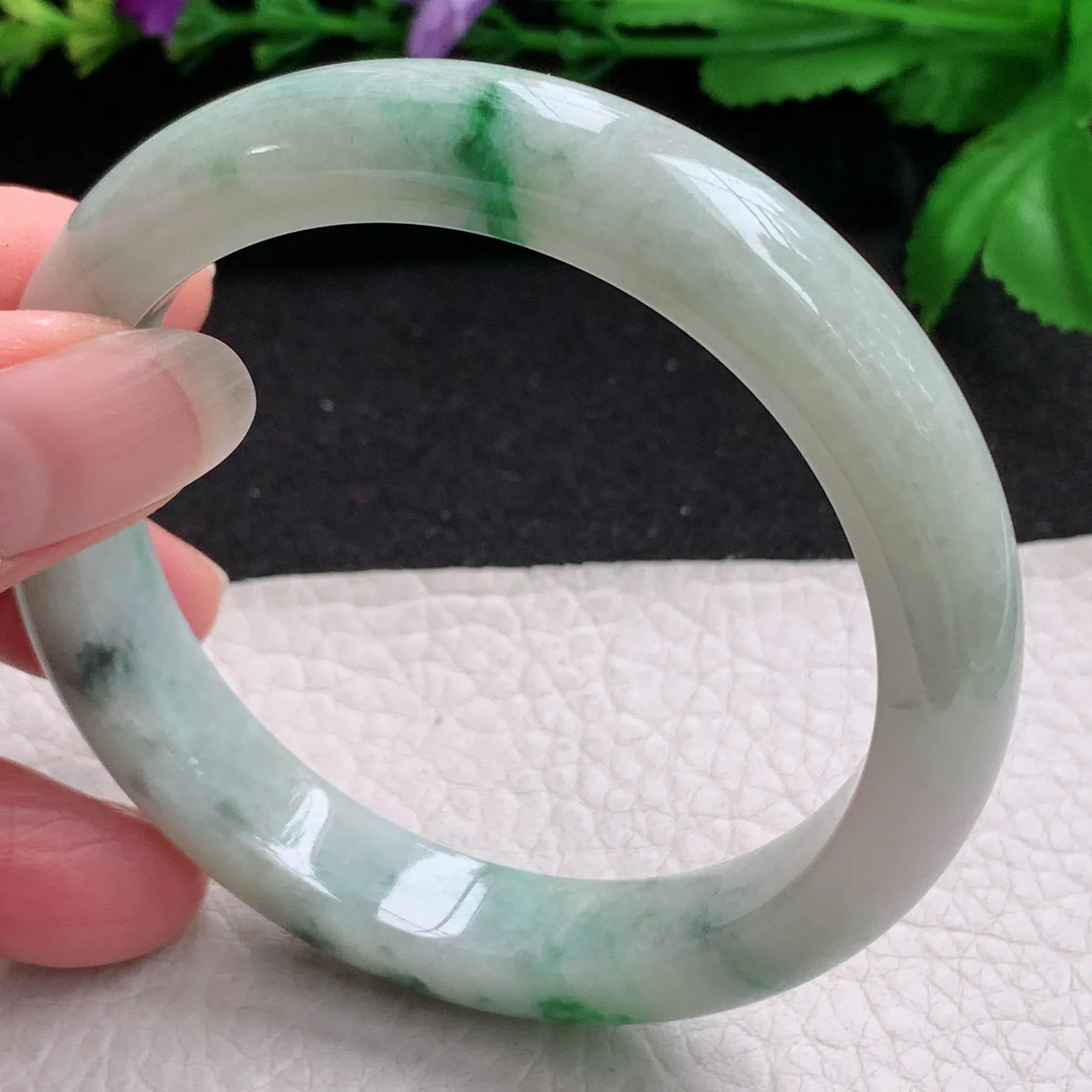 ll实拍58.3*11.6*9平安镯 缅甸翡翠精美飘花水润宽边玉手镯 玉手环