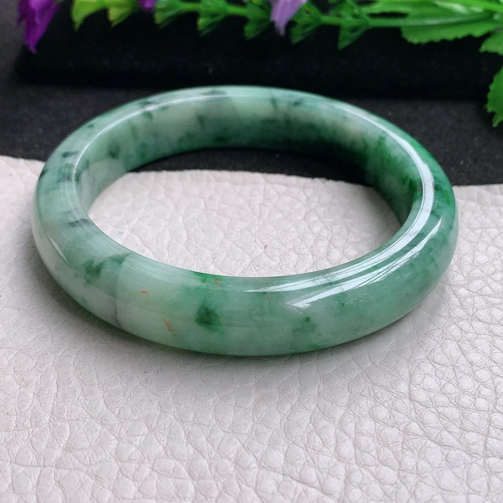 ll实拍58*12.5*8.5平安镯 缅甸翡翠精美辣绿水润宽边玉手镯 玉手环
