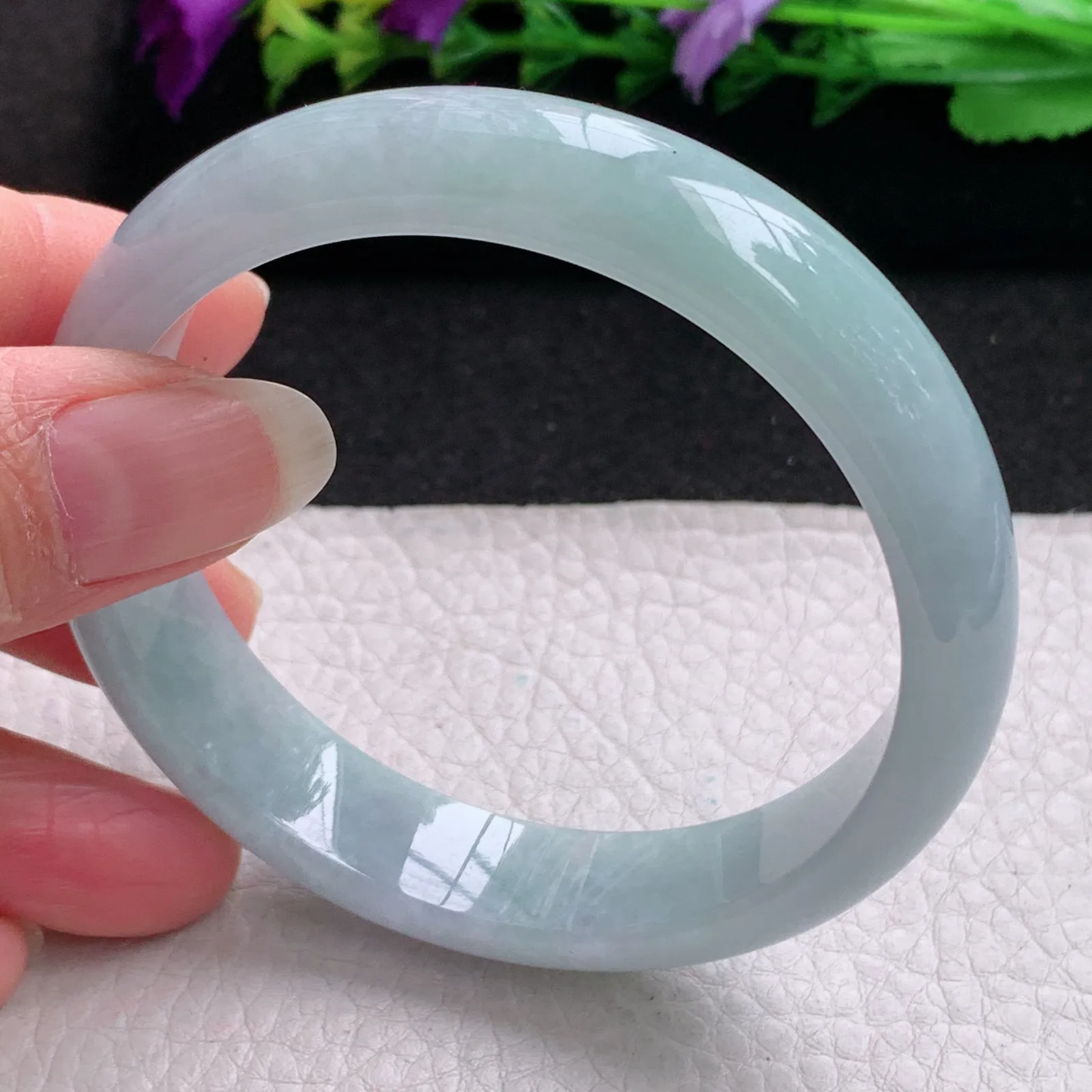 ee实拍59.5*13.5*7.3平安镯 缅甸翡翠精美蓝韵水润宽边玉手镯 玉手环