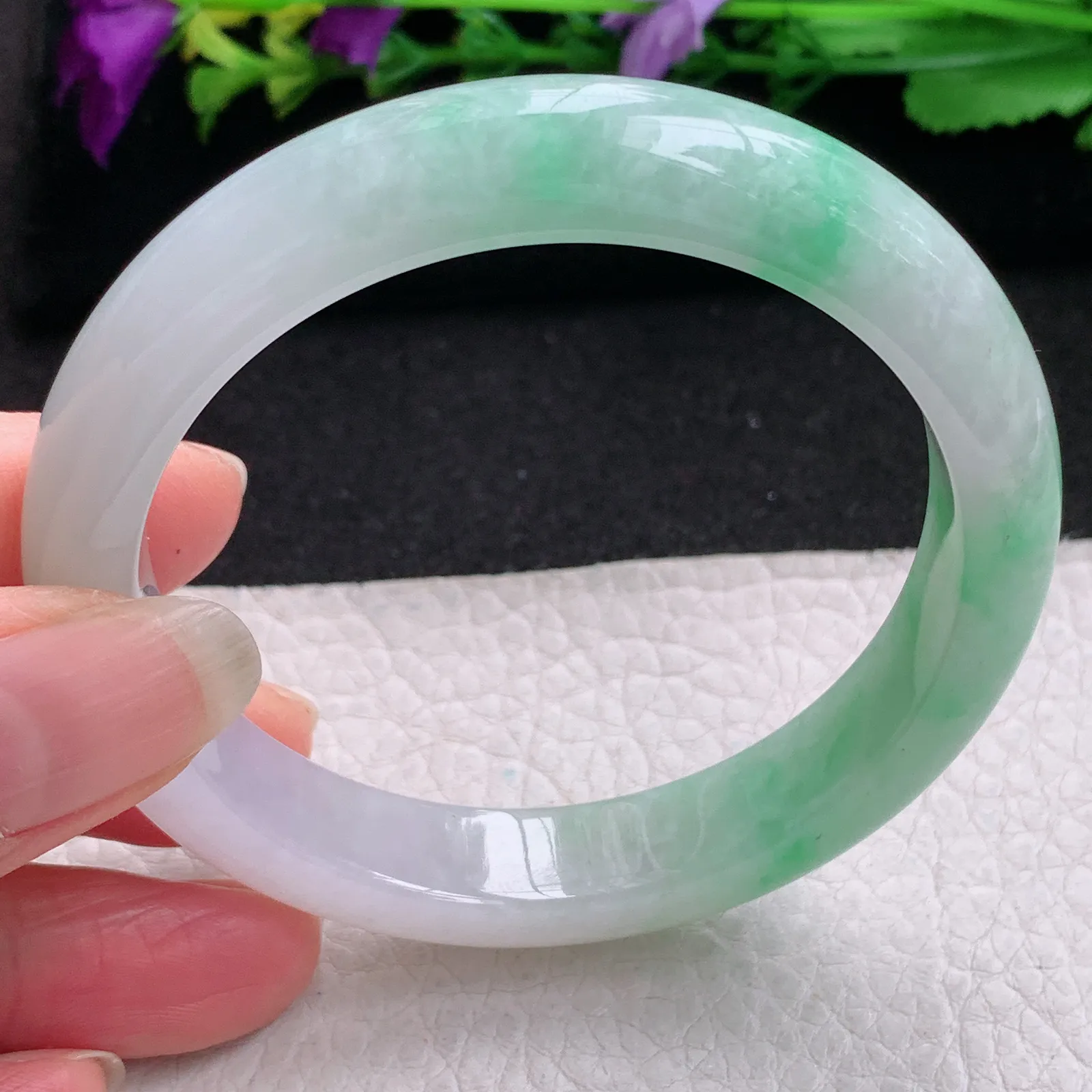 ee实拍56*11.6*8.2平安镯 缅甸翡翠精美冰飘绿宽边玉手镯 玉手环