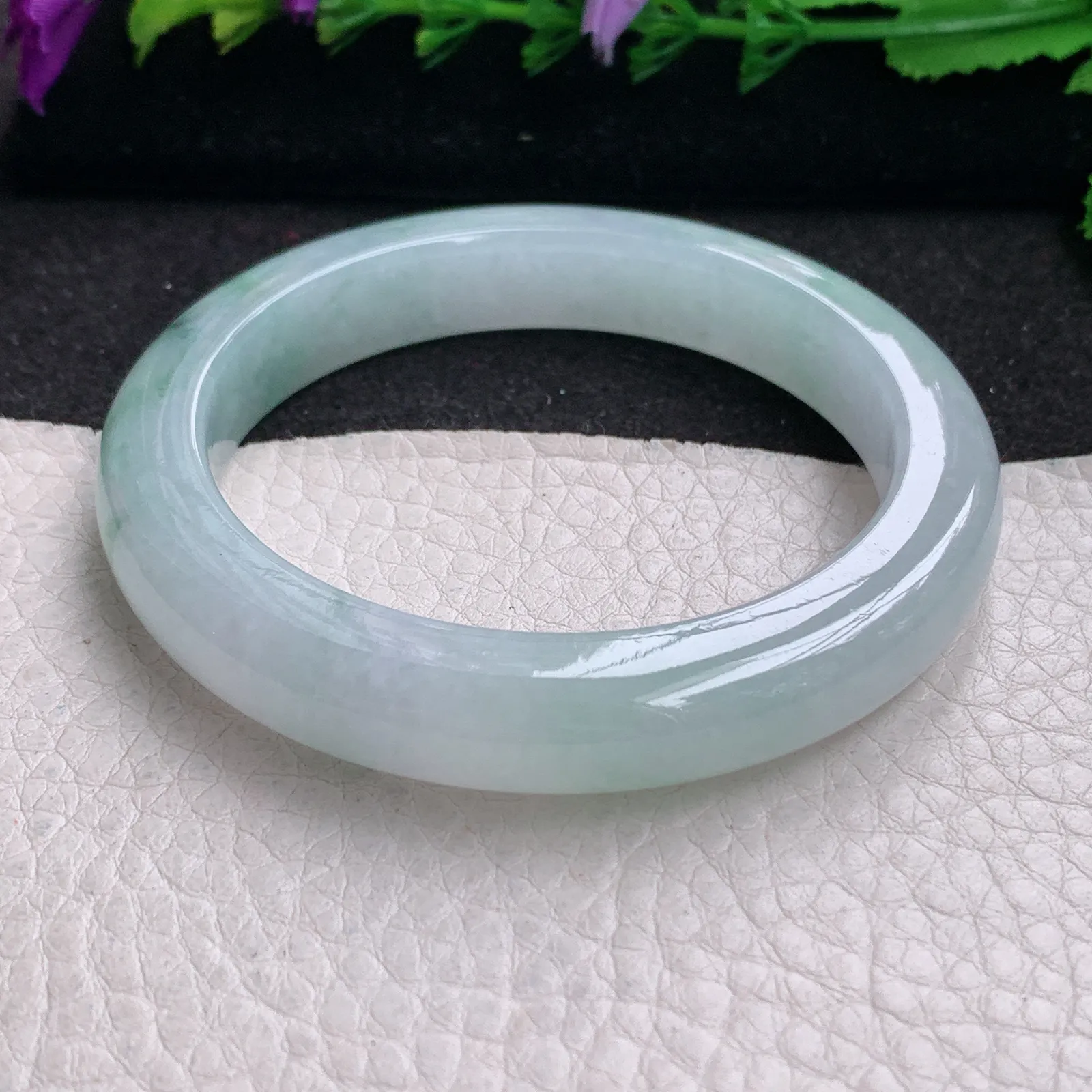 ll实拍54*10.8*9平安镯 缅甸翡翠精美冰飘花厚装宽边玉手镯 玉手环