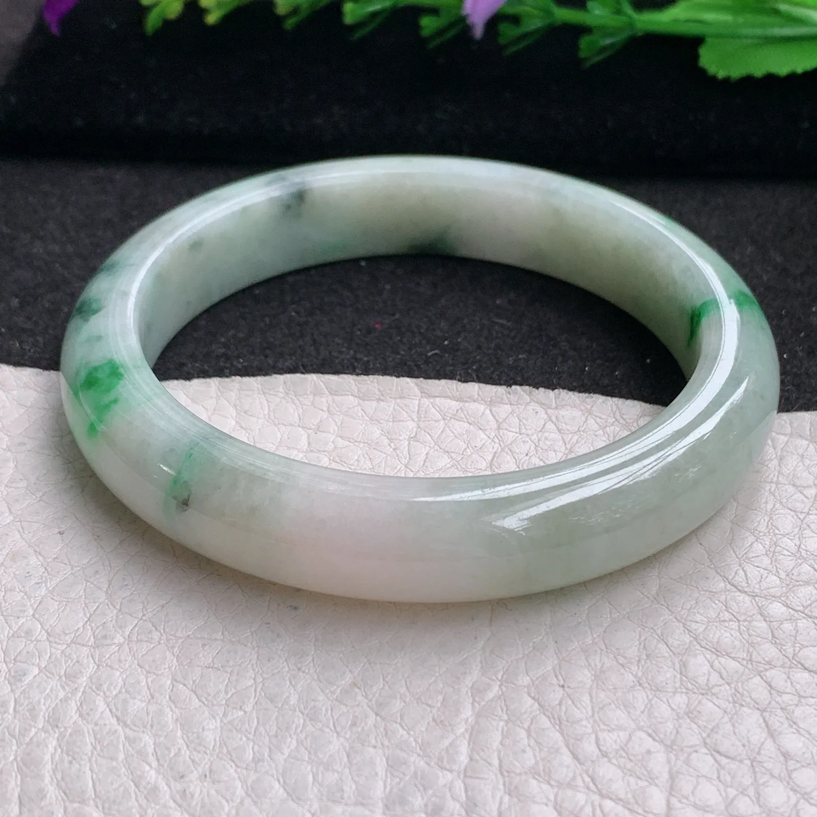 ll实拍58.3*11.6*9平安镯 缅甸翡翠精美飘花水润宽边玉手镯 玉手环