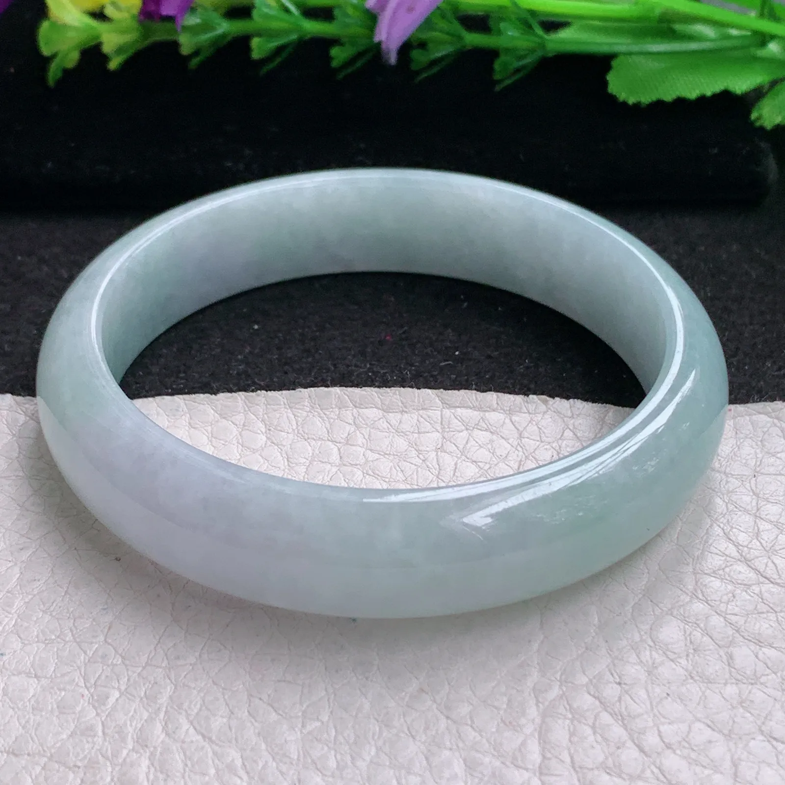 ee实拍59.5*13.5*7.3平安镯 缅甸翡翠精美蓝韵水润宽边玉手镯 玉手环