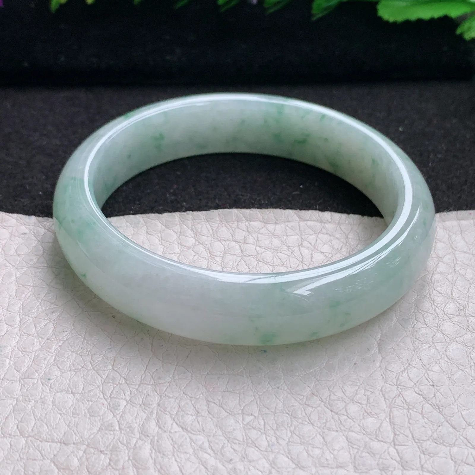 ll小圈口53*12.3*7平安镯 缅甸翡翠精美冰飘秀气宽边玉手镯 玉手环