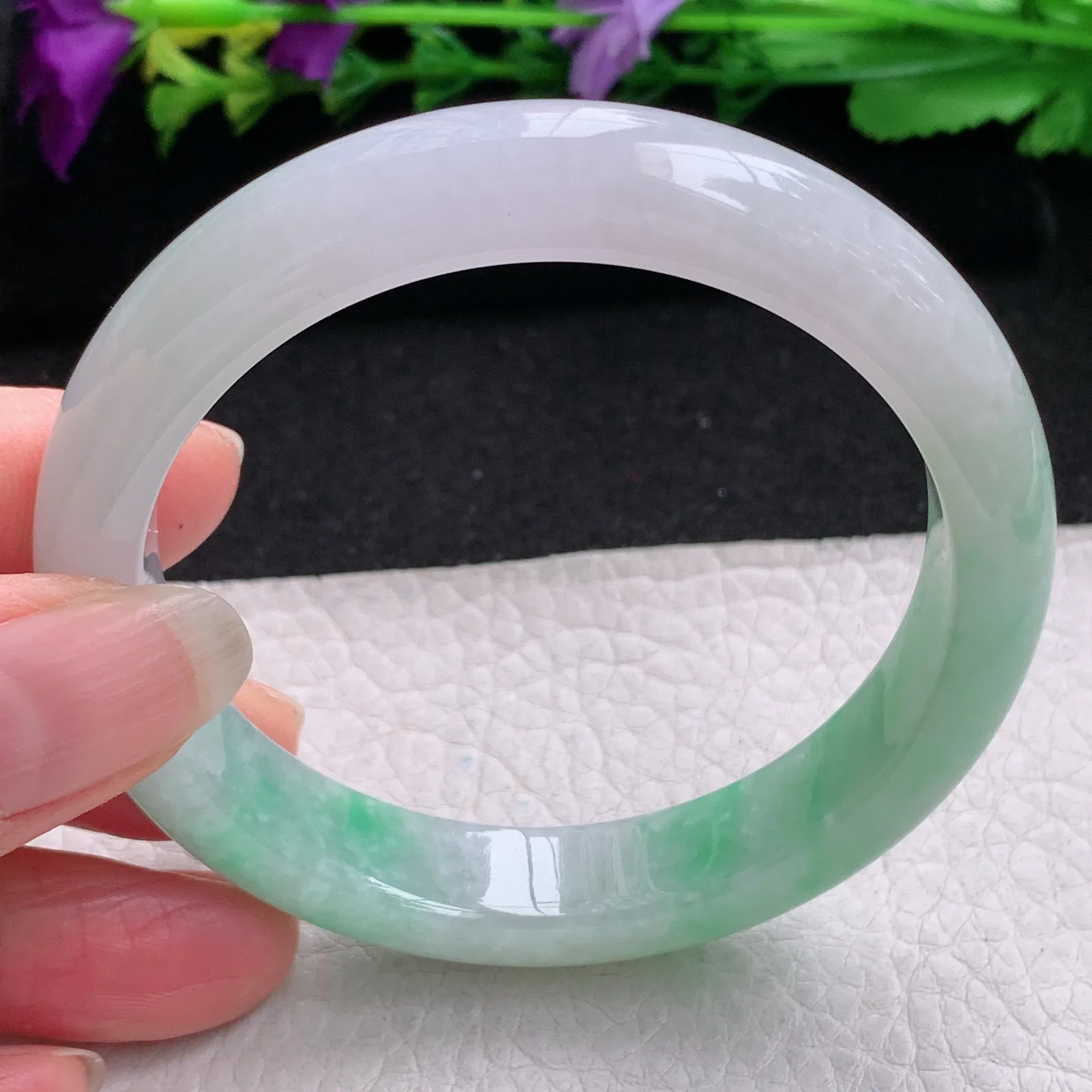 ee实拍56*11.6*8.2平安镯 缅甸翡翠精美冰飘绿宽边玉手镯 玉手环