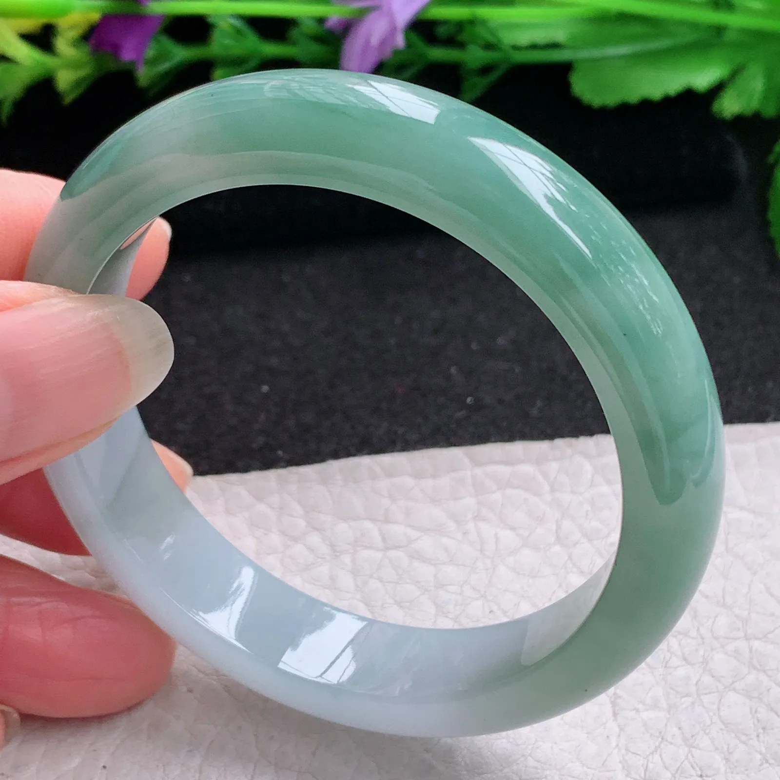 z小圈口51*11.8*7.5平安镯 缅甸翡翠精美半山水宽边玉手镯 玉手环