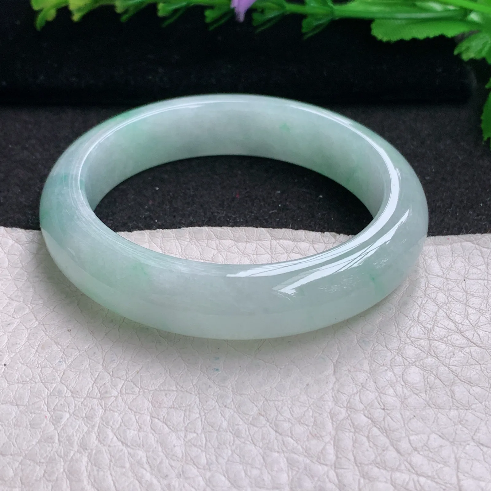 z小圈口52*12.5*8.5平安镯 缅甸翡翠精美冰飘花清爽宽边玉手镯 玉手环