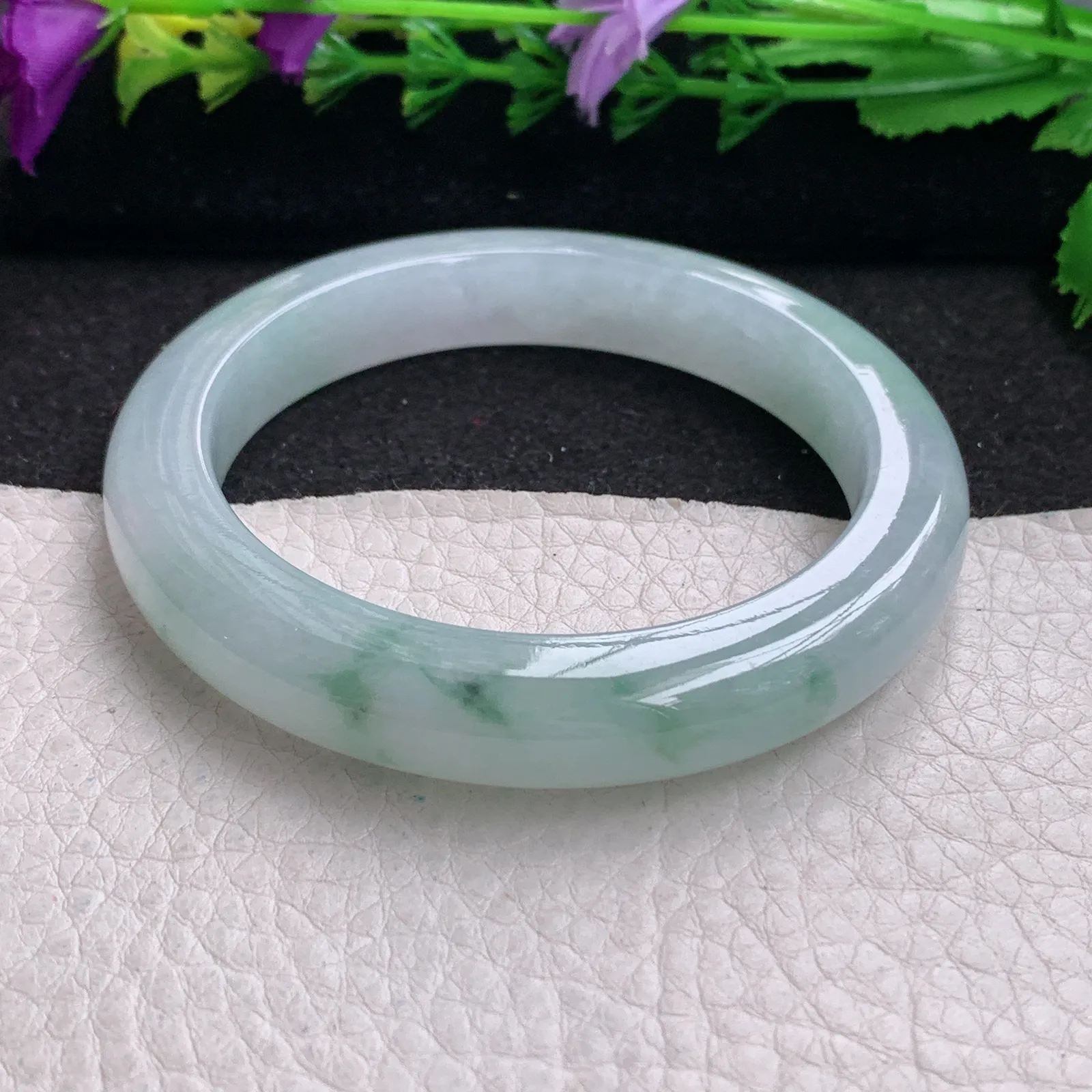 ll实拍54*10.8*9平安镯 缅甸翡翠精美冰飘花厚装宽边玉手镯 玉手环