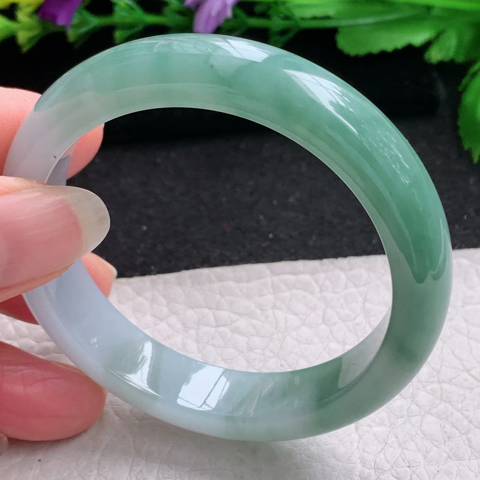 z小圈口51*11.8*7.5平安镯 缅甸翡翠精美半山水宽边玉手镯 玉手环