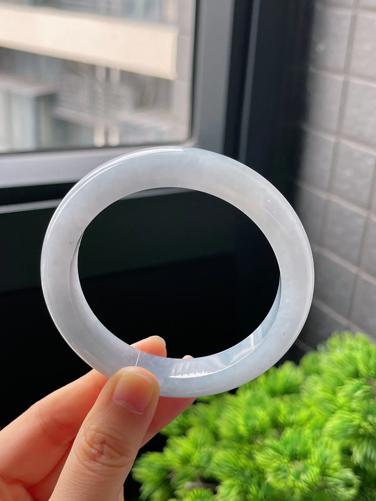 正圈57.8圈口，翡翠冰糯种蓝紫色手镯