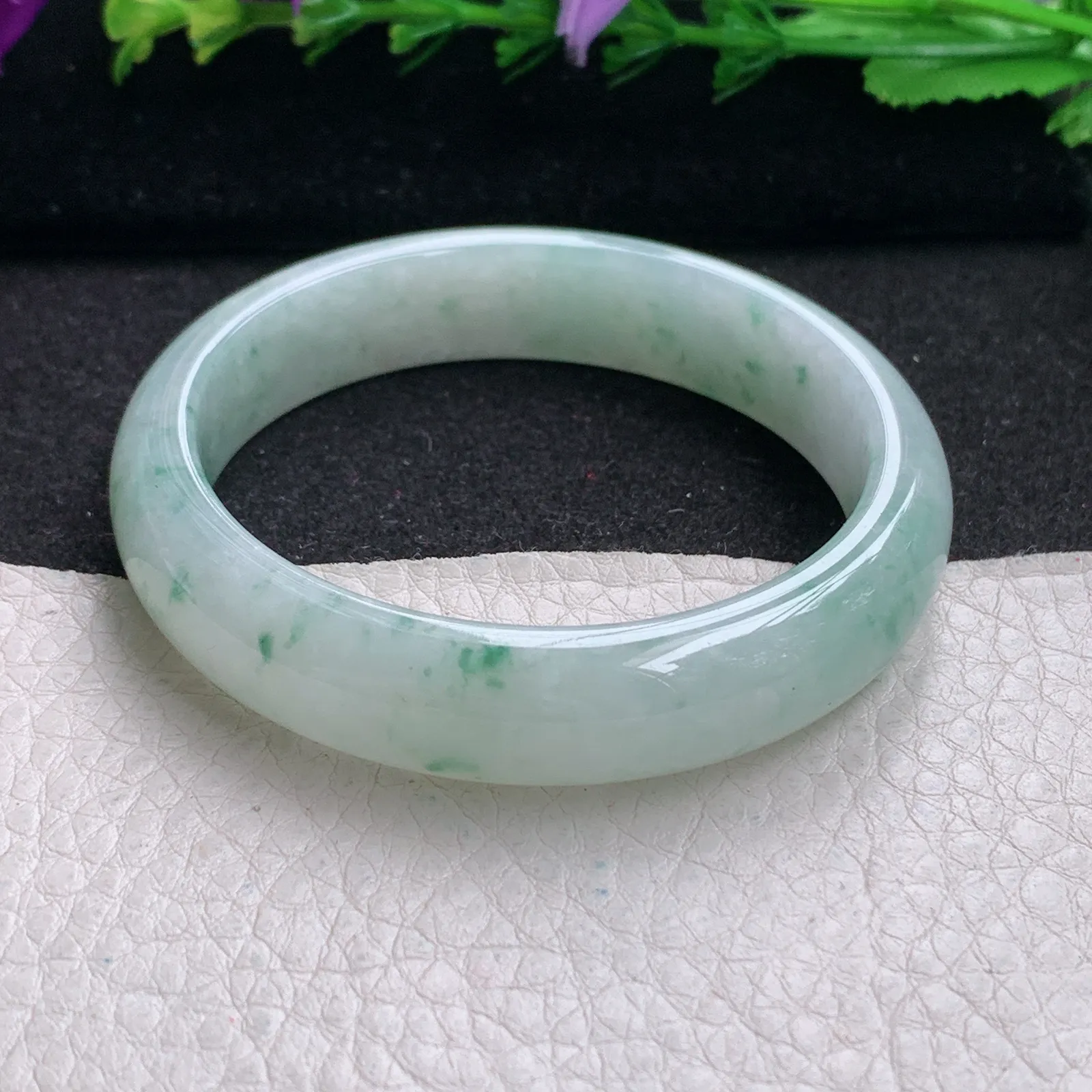 ll小圈口53*12.3*7平安镯 缅甸翡翠精美冰飘秀气宽边玉手镯 玉手环