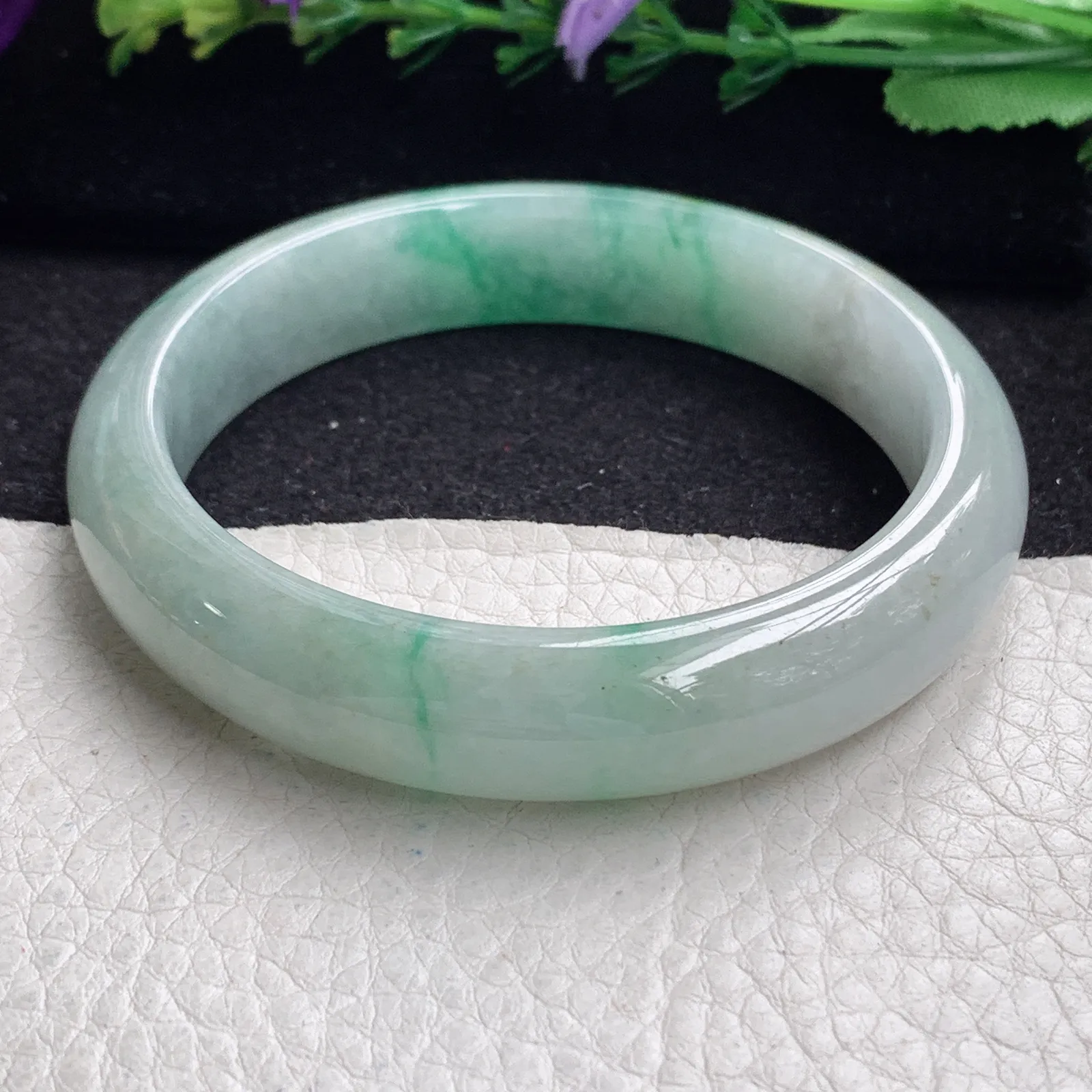 ll实拍59*13*8.6平安镯 缅甸翡翠精美飘阳绿水润宽边玉手镯 玉手环