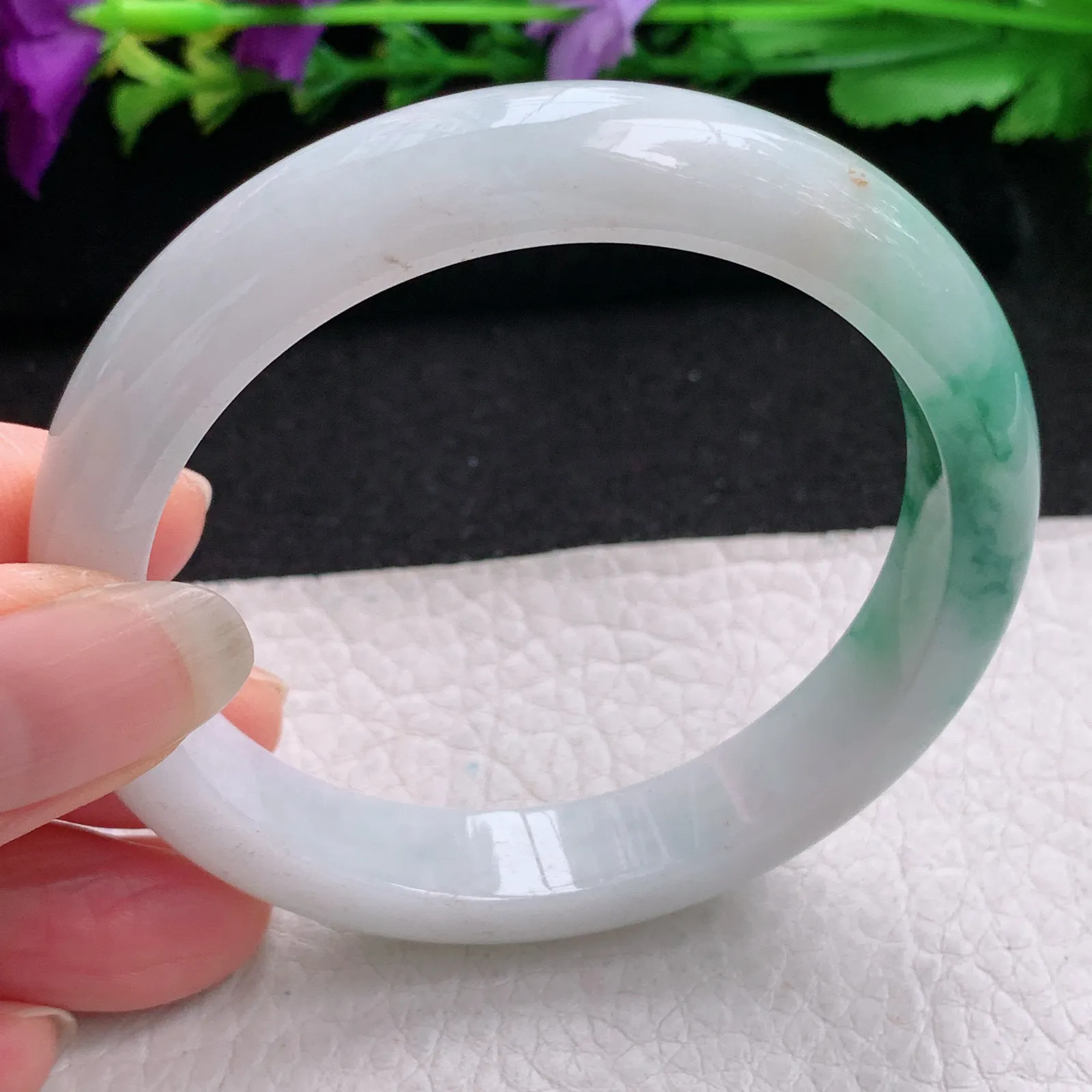 nr实拍55.5*11.5*8平安镯 缅甸翡翠精美飘花水润宽边玉手镯 玉手环