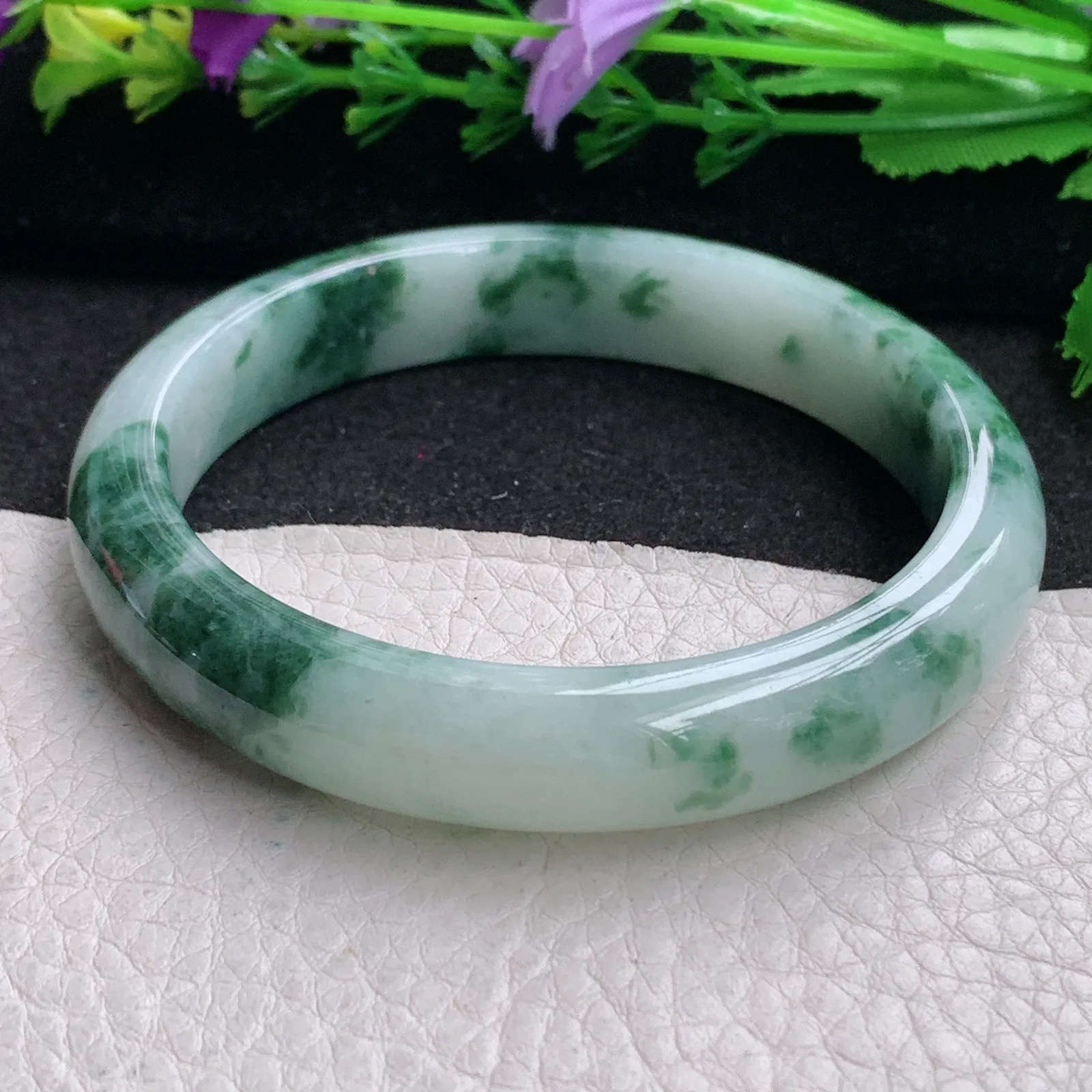 ll实拍59*11.8*7.8平安镯 缅甸翡翠精美冰飘花水润宽边玉手镯 玉手环
