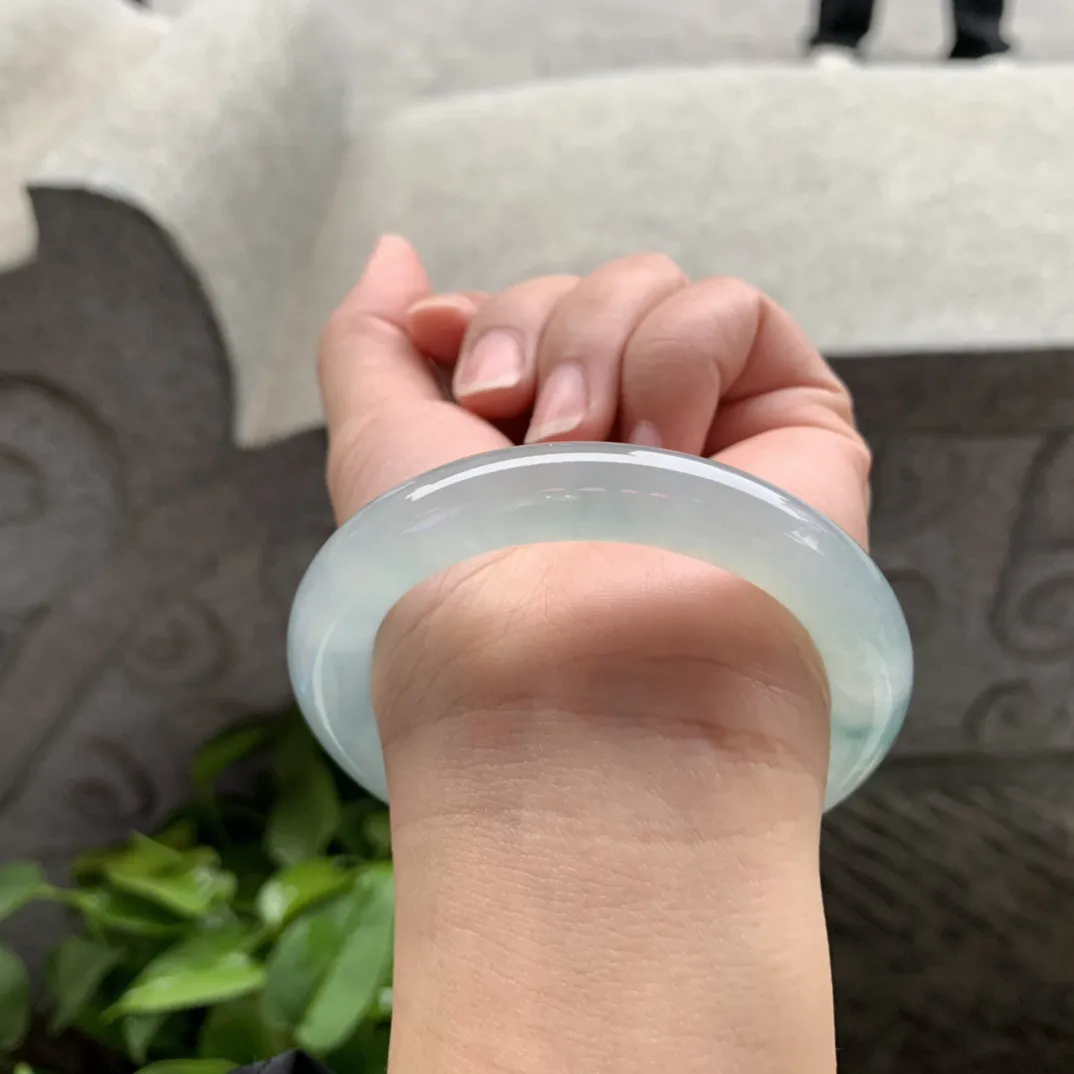 小圈口53.8-10.2 【高冰飘花圆条手镯】圆条53 54可戴