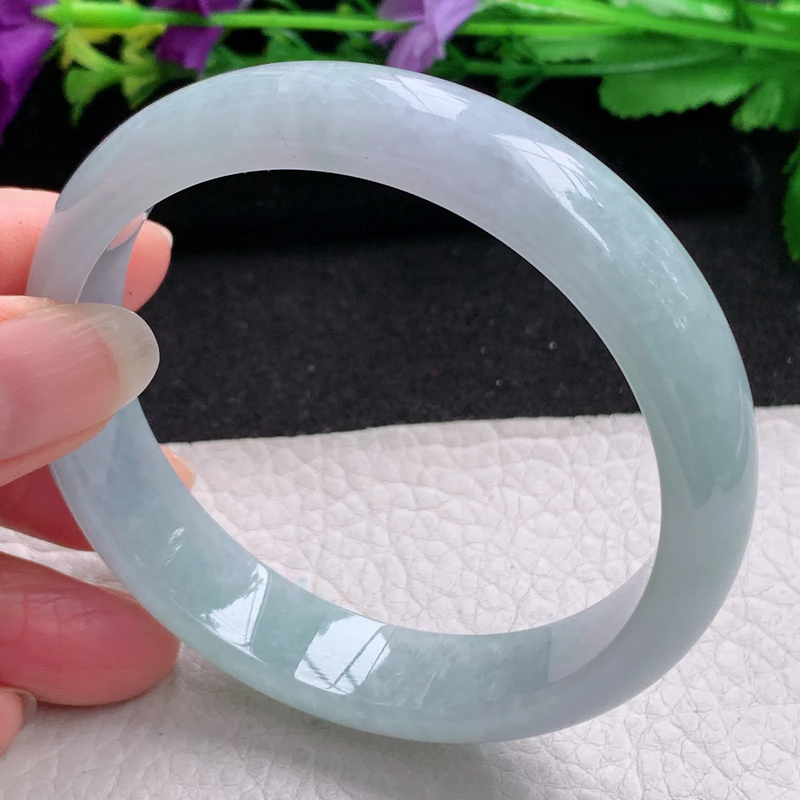 ee实拍59.5*13.5*7.3平安镯 缅甸翡翠精美蓝韵水润宽边玉手镯 玉手环