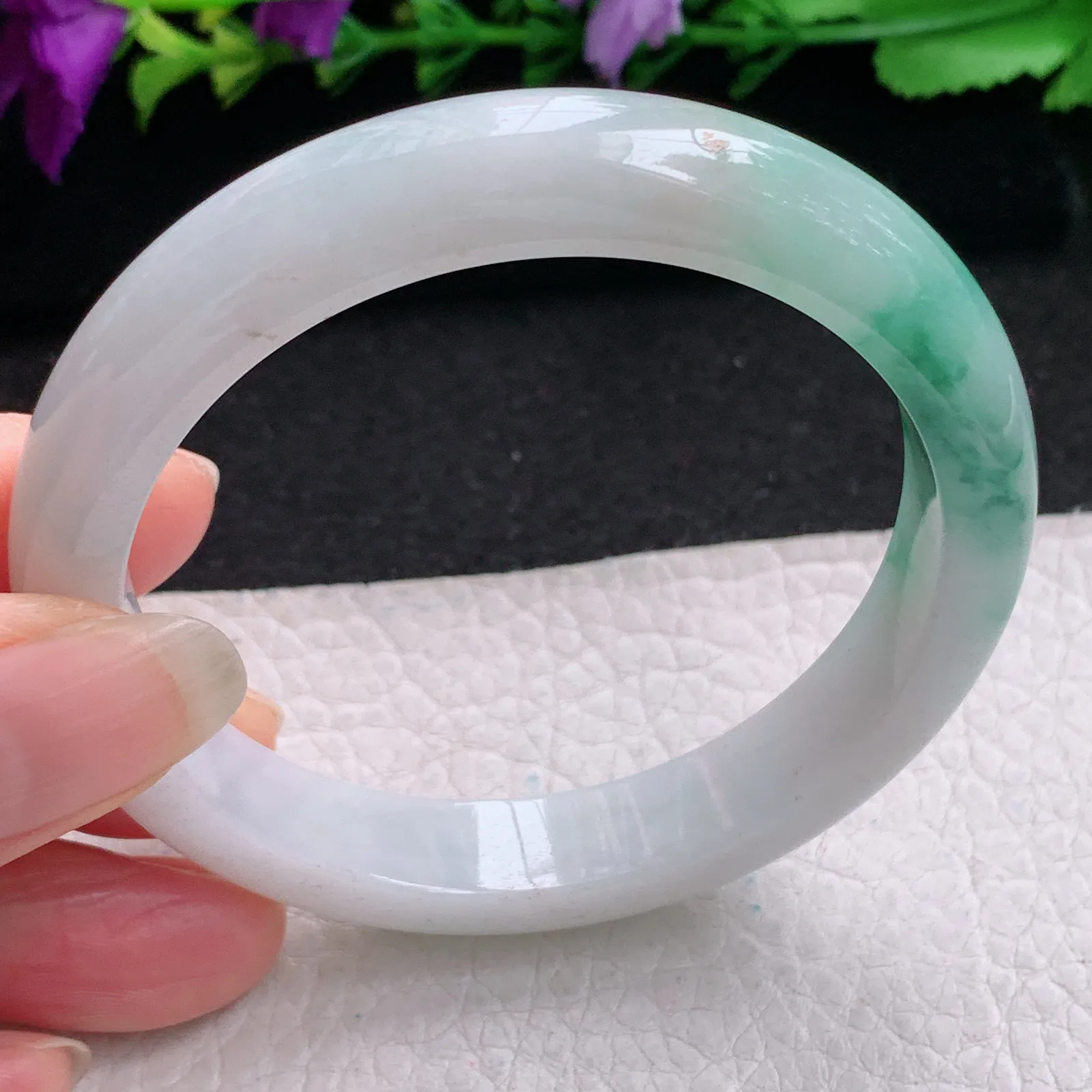 nr实拍55.5*11.5*8平安镯 缅甸翡翠精美飘花水润宽边玉手镯 玉手环