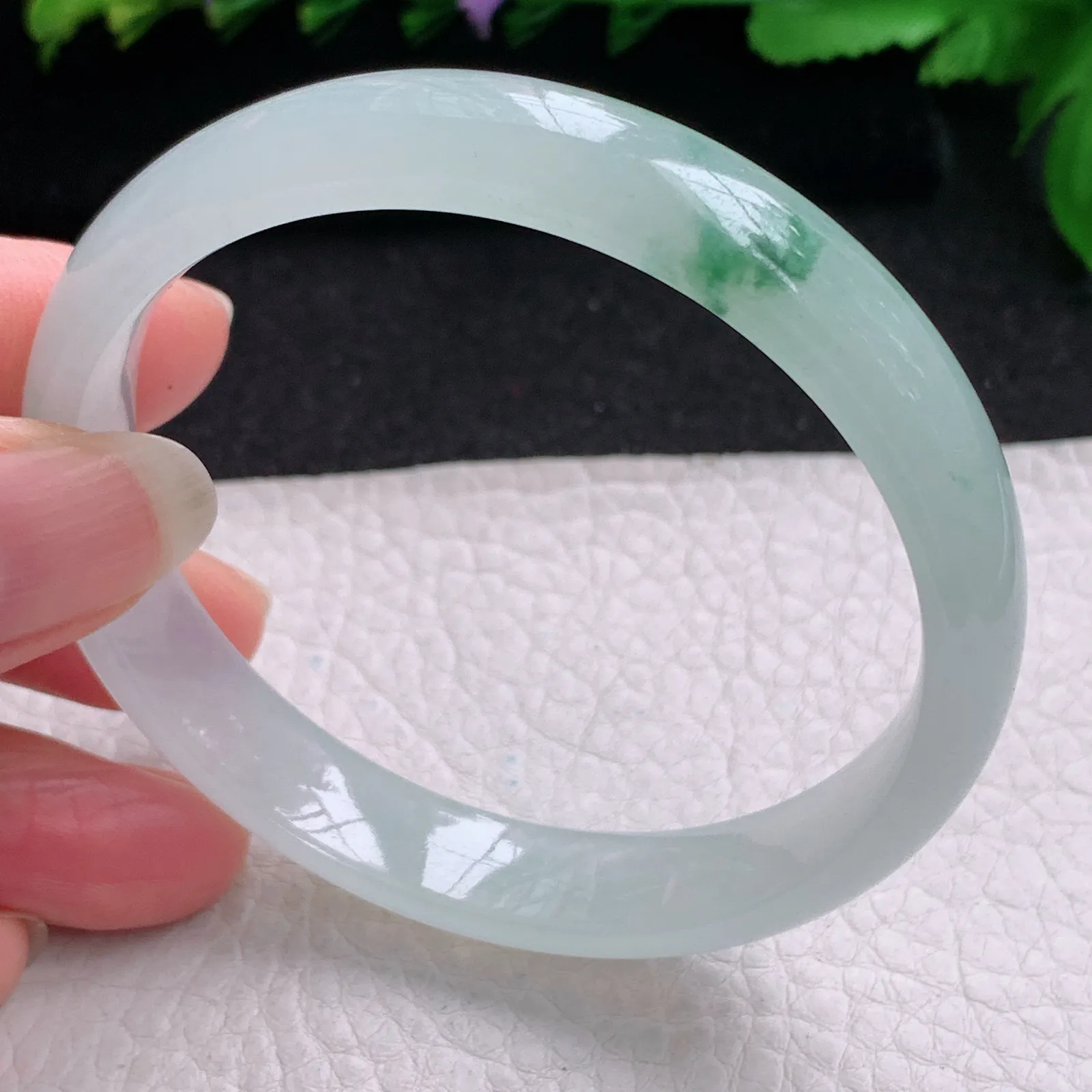 js实拍58.5*12*6.3平安镯 缅甸翡翠精美冰飘花宽边玉手镯 玉手环