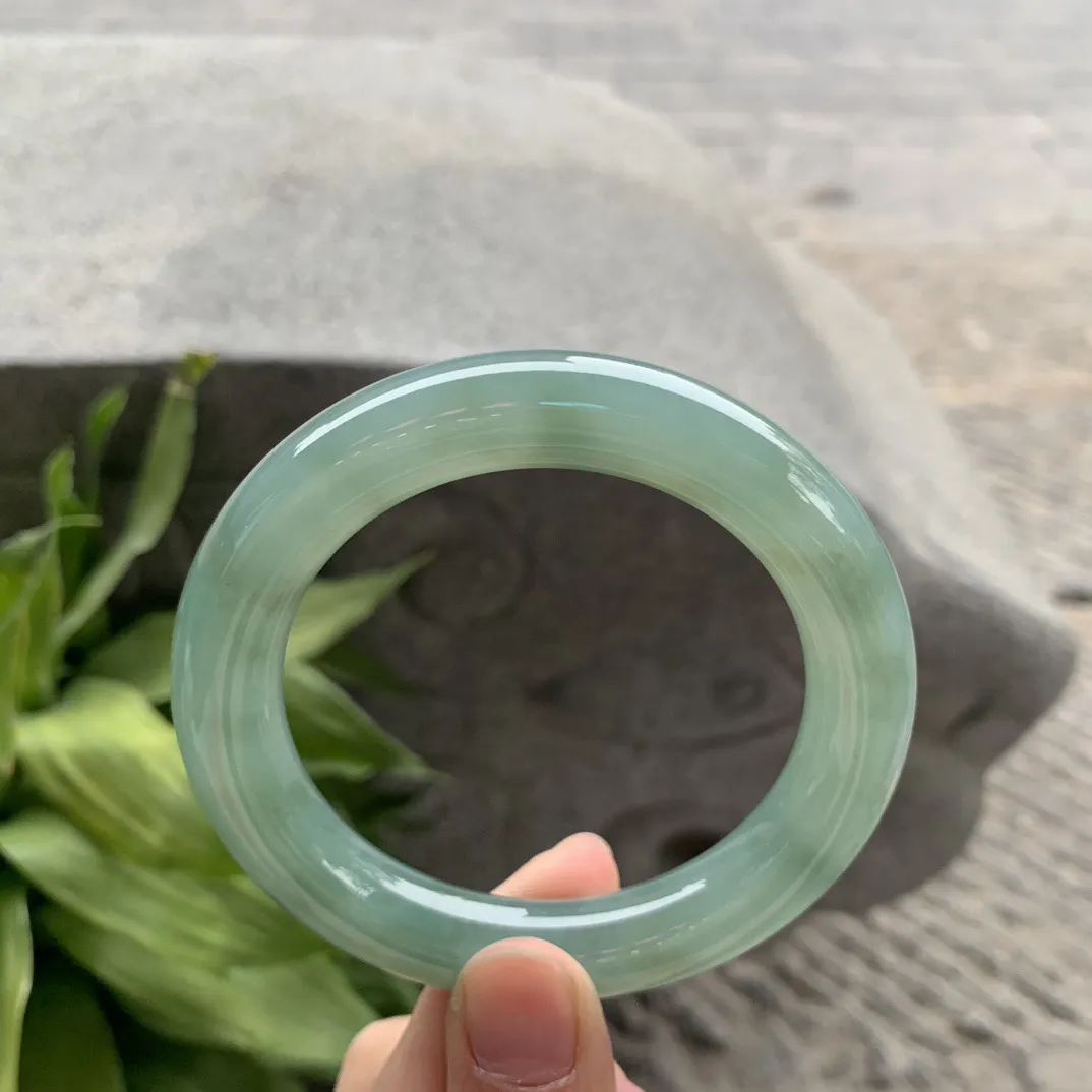 圈口57-11.8 【冰油绿圆条手镯】圆条57 58可戴