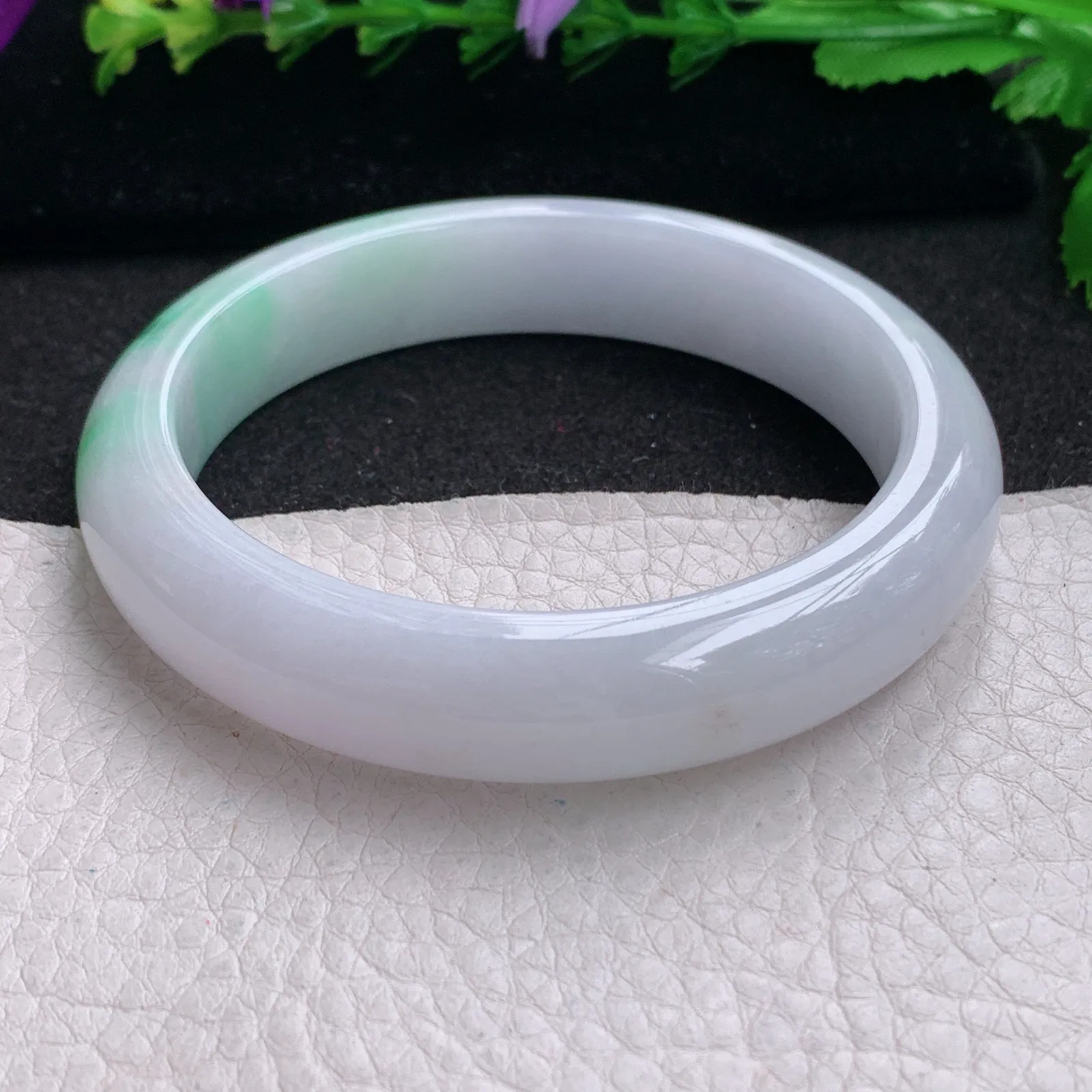 z实拍58.5*12.8*8.8平安镯 缅甸翡翠精飘绿水润宽边玉手镯 玉手环