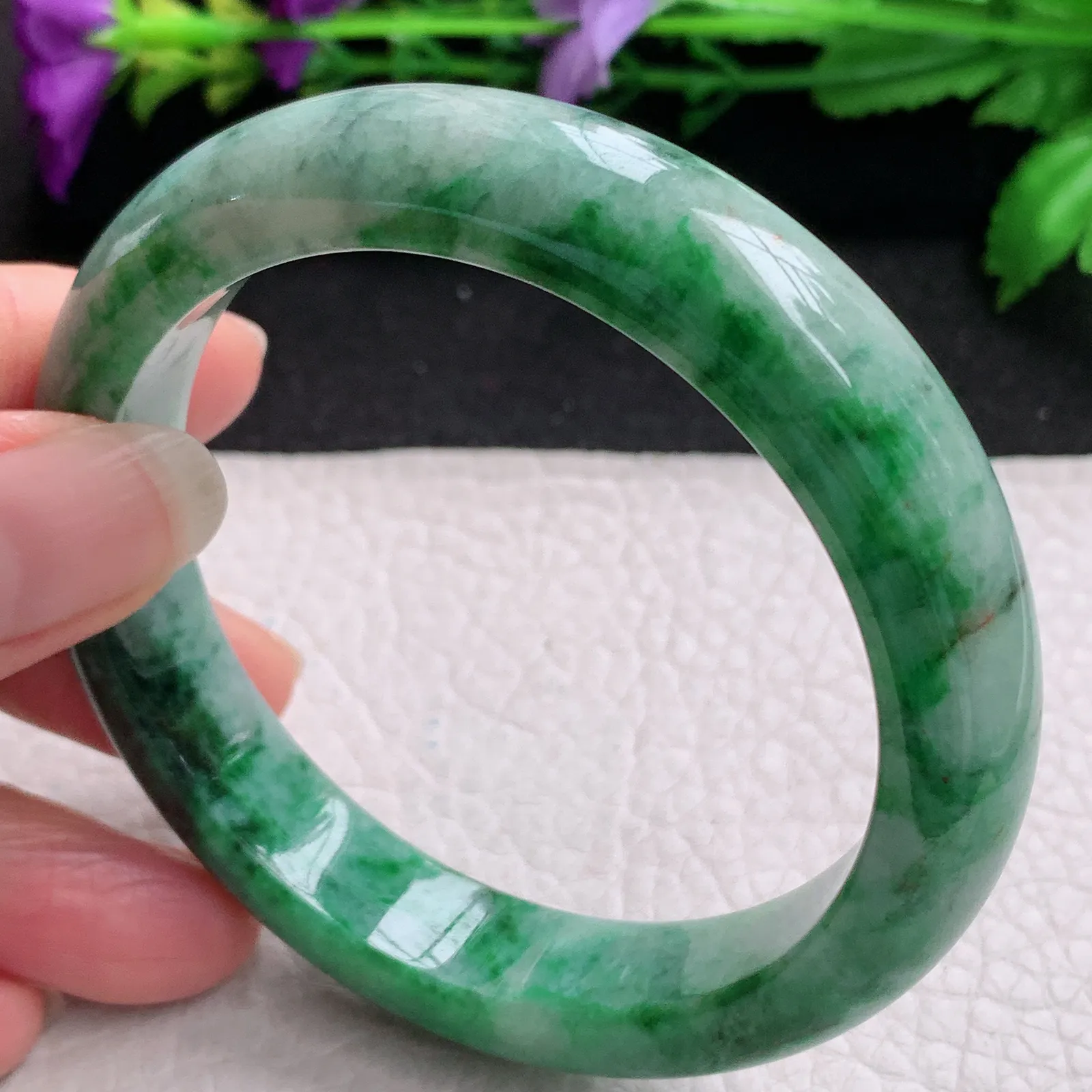 ll实拍58*12.5*8.5平安镯 缅甸翡翠精美辣绿水润宽边玉手镯 玉手环