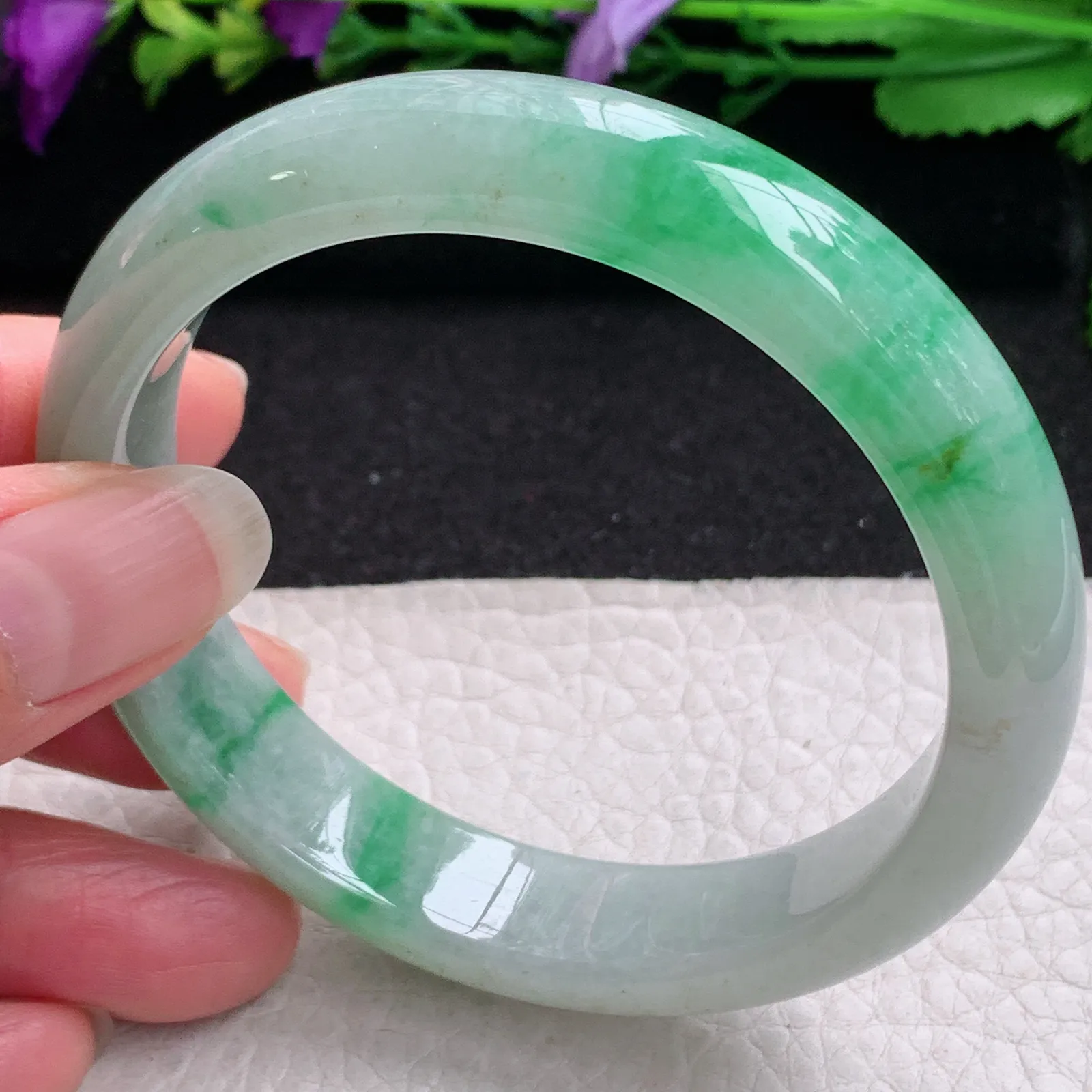 ll实拍59*13*8.6平安镯 缅甸翡翠精美飘阳绿水润宽边玉手镯 玉手环