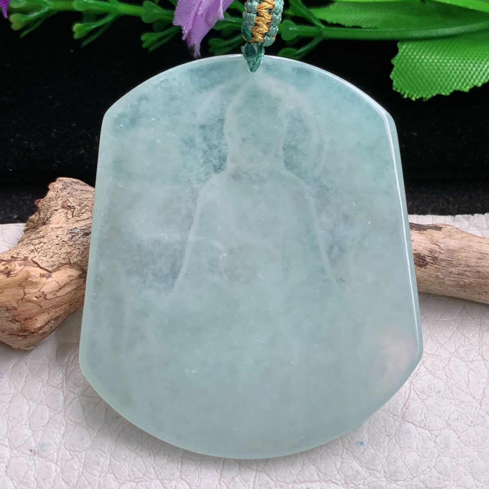 yn实拍51.5*43.8*5缅甸翡翠精雕冰晴大日如来佛祖 佛主玉吊坠 玉挂坠