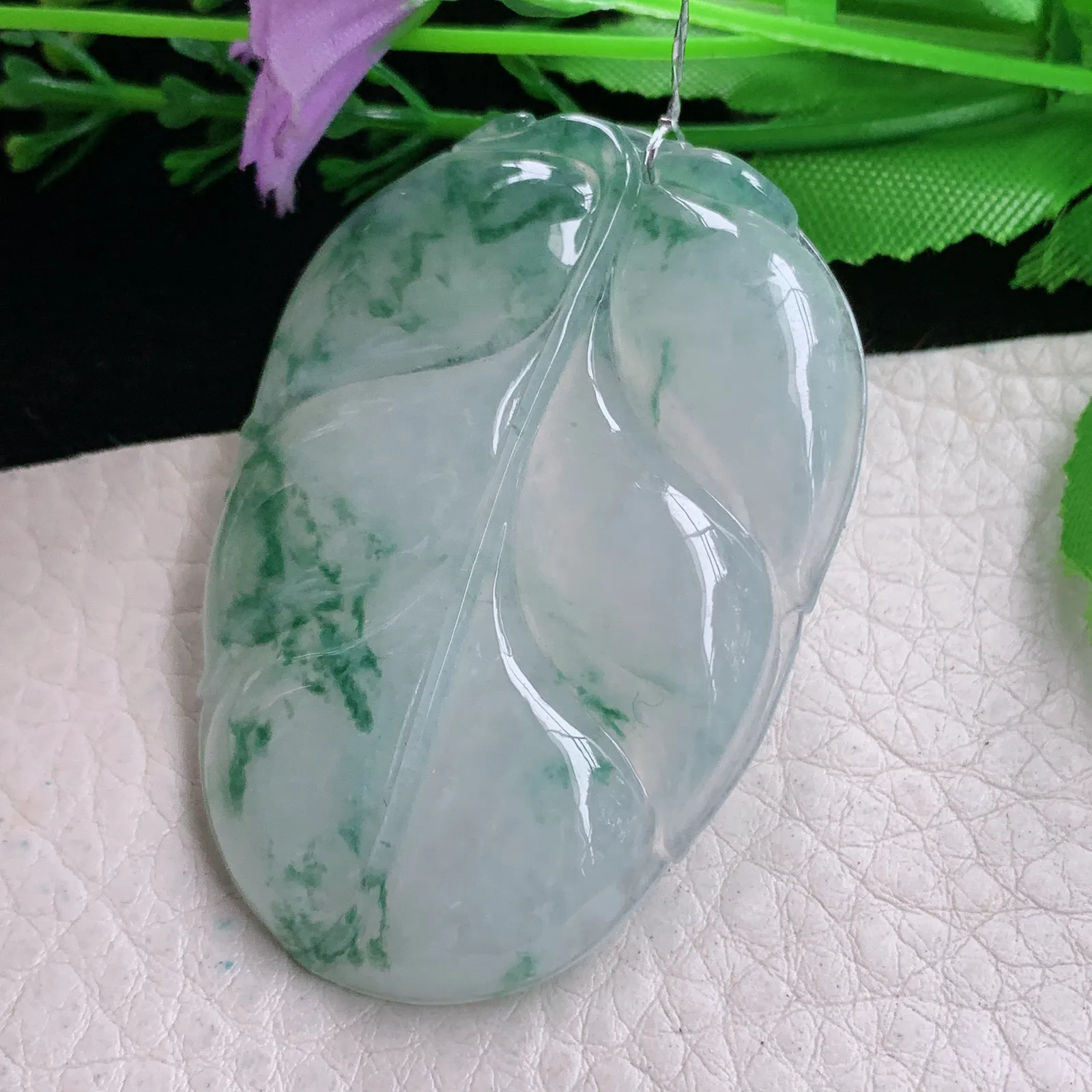 qxm实拍52.5*36.8*5.6缅甸翡翠精雕冰飘花大业有成 一夜成名玉吊坠 玉挂坠