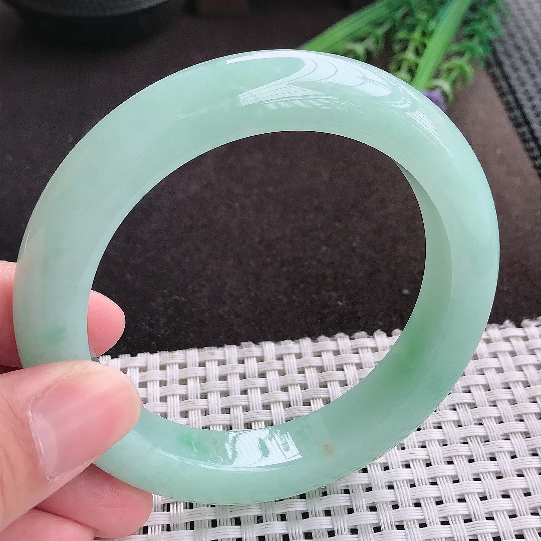 实拍A货翡翠60/12.1/10.5大圈口老坑冰润起胶冰晴绿满绿手镯宽边玉镯
