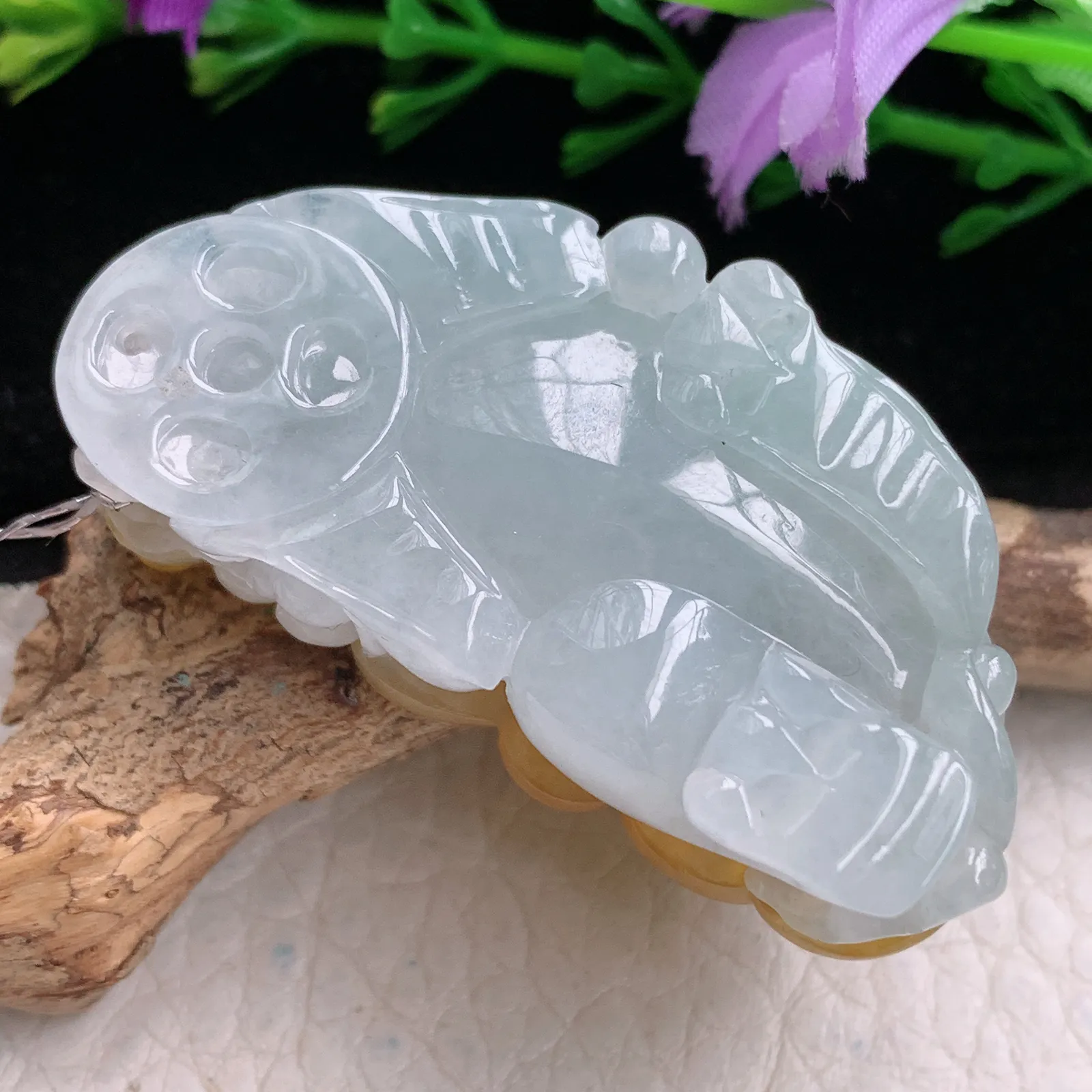 qxm实拍46*23*14.5缅甸翡翠精雕冰黄招财貔貅 玉皮休玉吊坠 玉挂坠