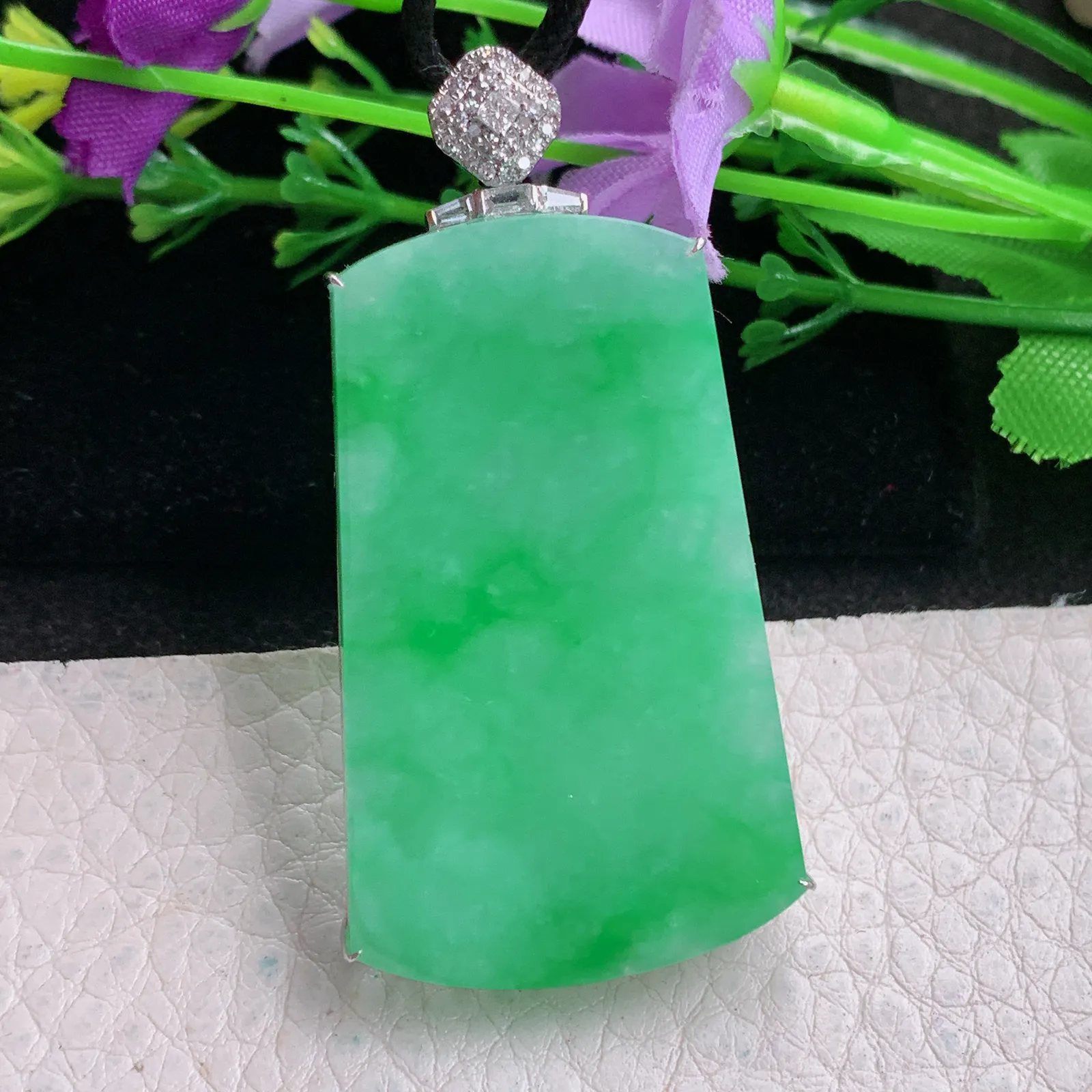 csy实拍53*44*27.8*7.3缅甸翡翠精雕满绿平安无事牌 素面牌玉吊坠 玉挂坠