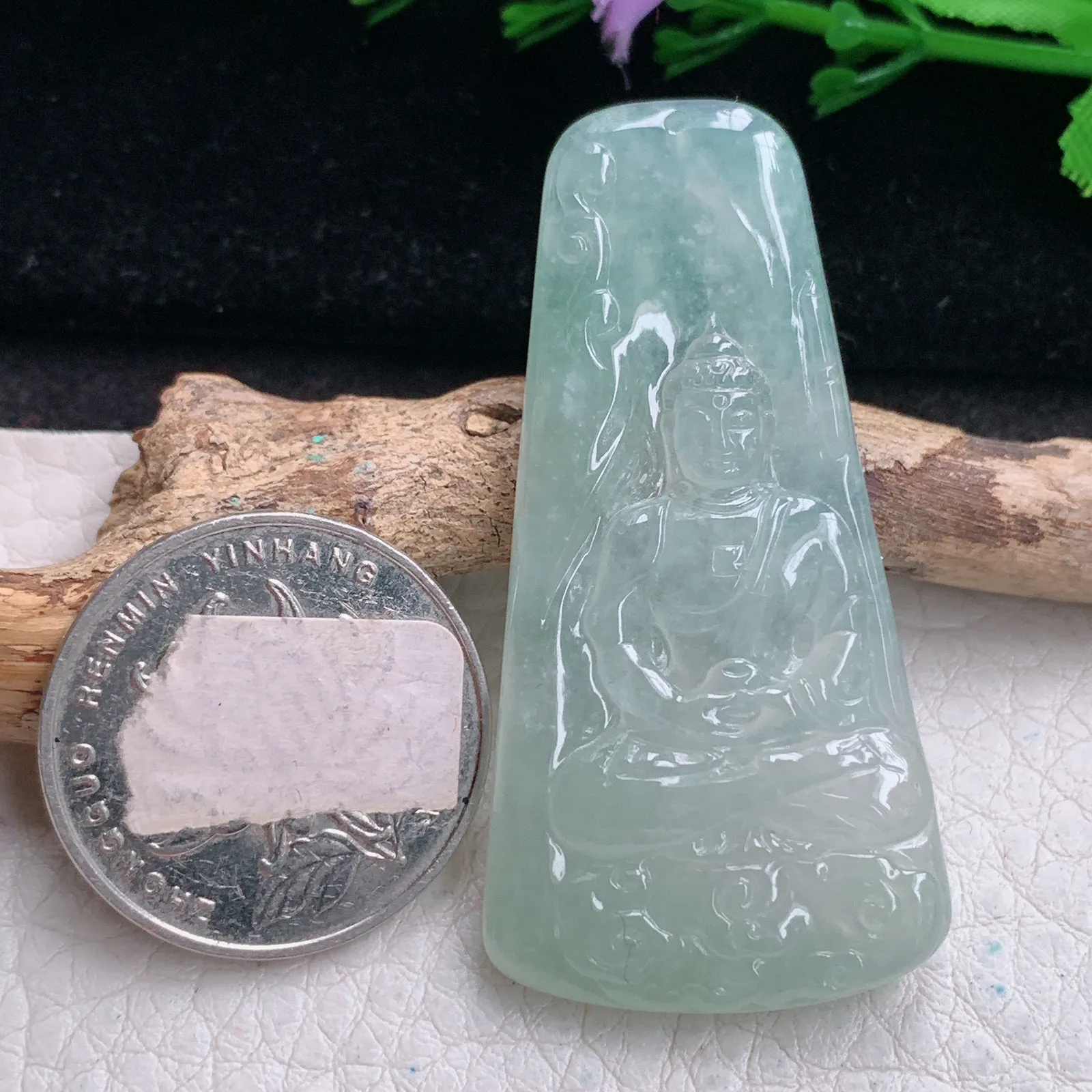 yn实拍51.5*26*5.3缅甸翡翠精雕冰晴大日如来佛祖玉吊坠 玉挂坠
