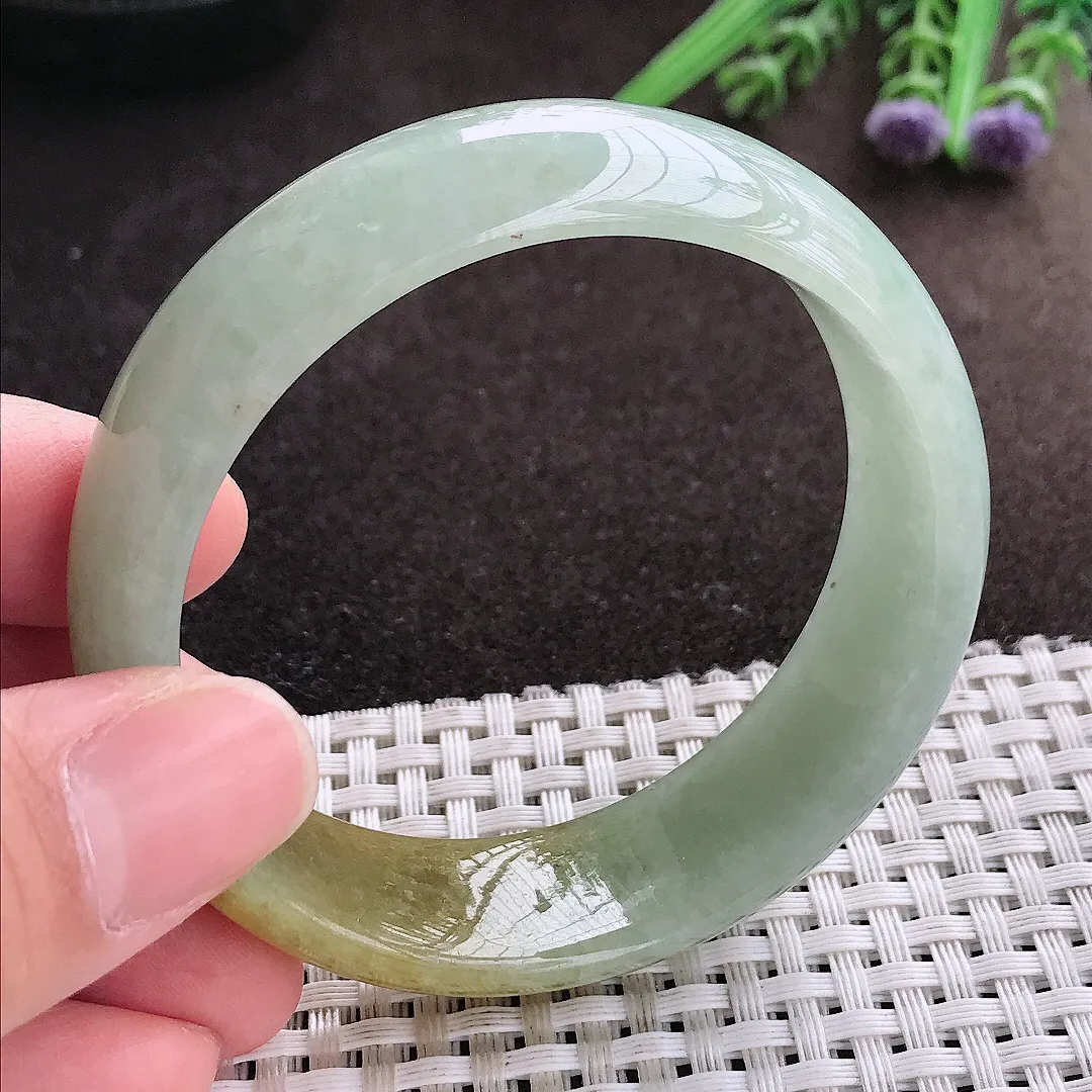 实拍A货翡翠55/17.5/7.1老坑精美特色黄翡轮胎手镯宽边玉镯