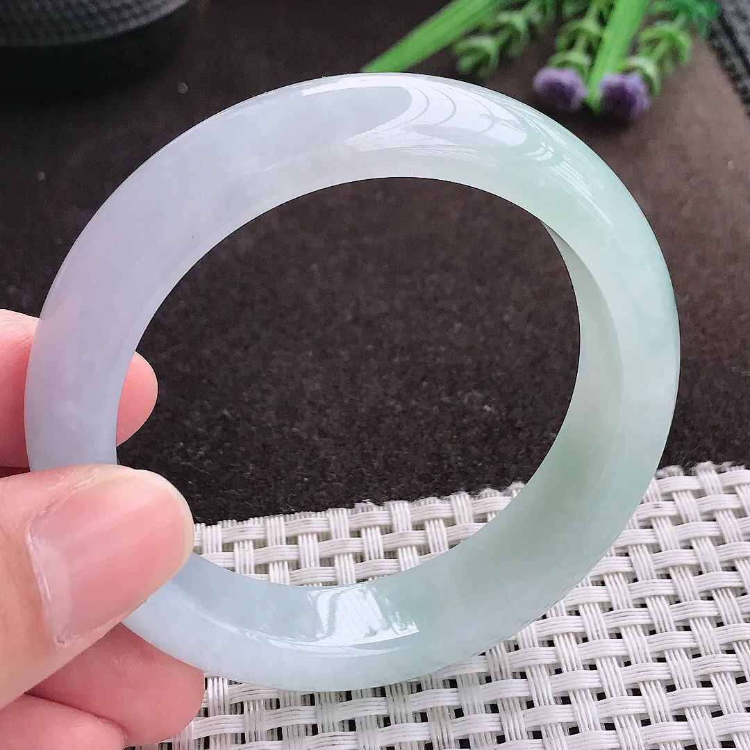 实拍A货翡翠54/13.7/8.7老坑冰胶果冻冰飘花手镯宽边玉镯