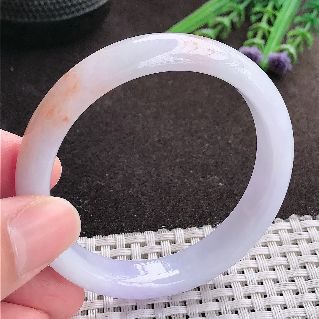 实拍A货翡翠53/11.5/7.3老坑精美冰润洒金紫罗兰手镯宽边玉镯